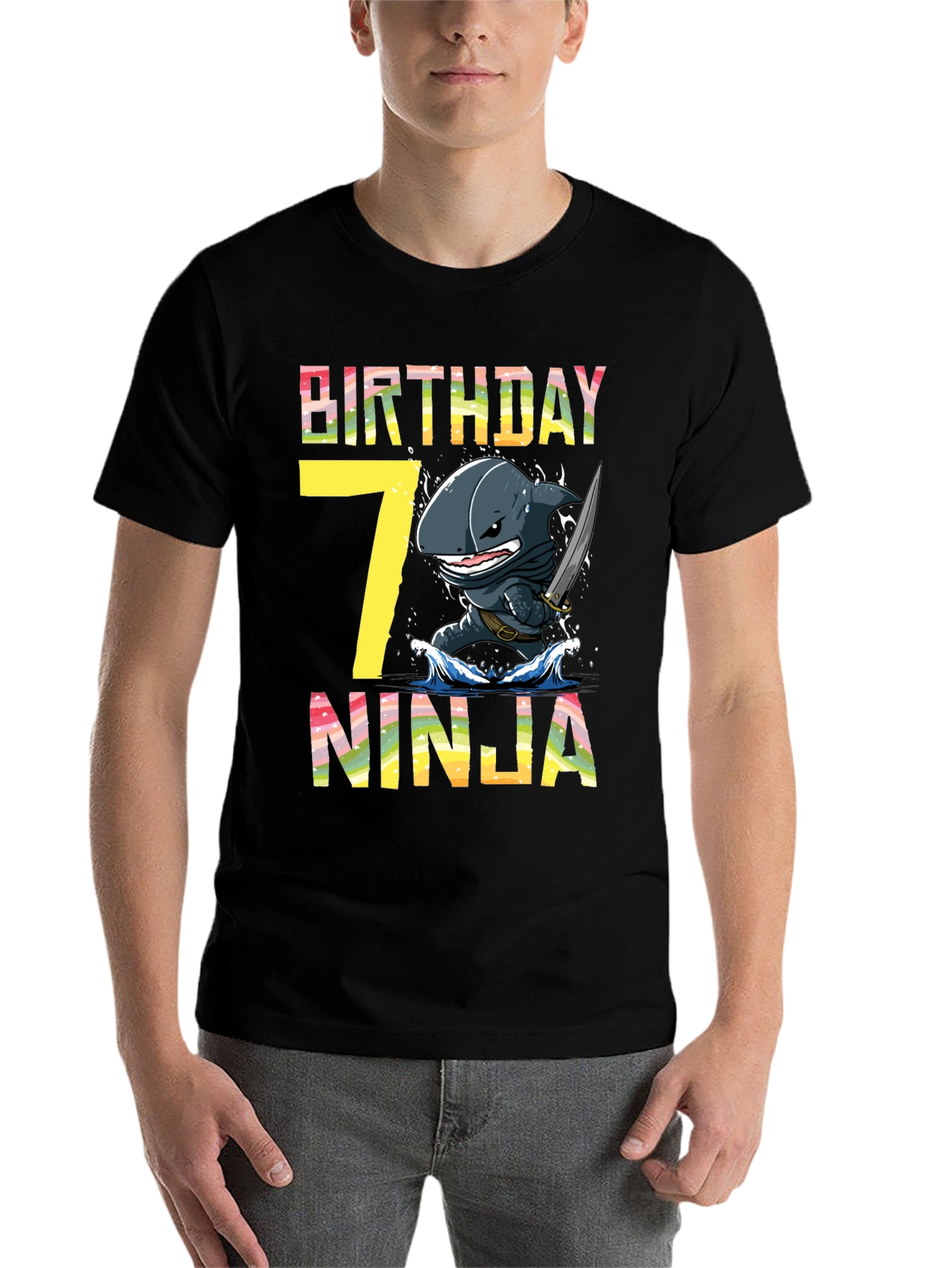 Black Birthday Ninja Shark T-Shirt view 7