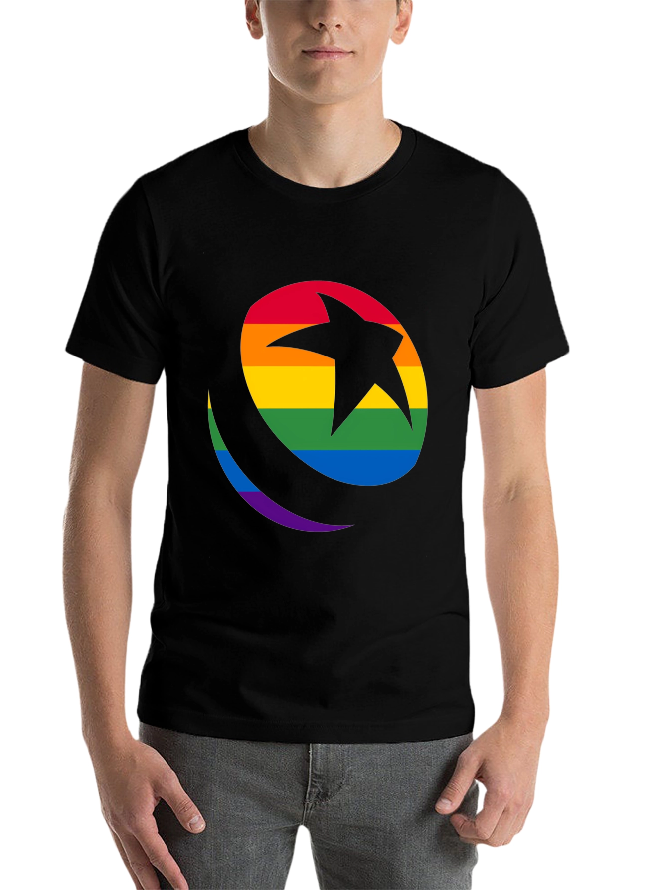 Black Rainbow Star & Crescent Black T-Shirt view 7