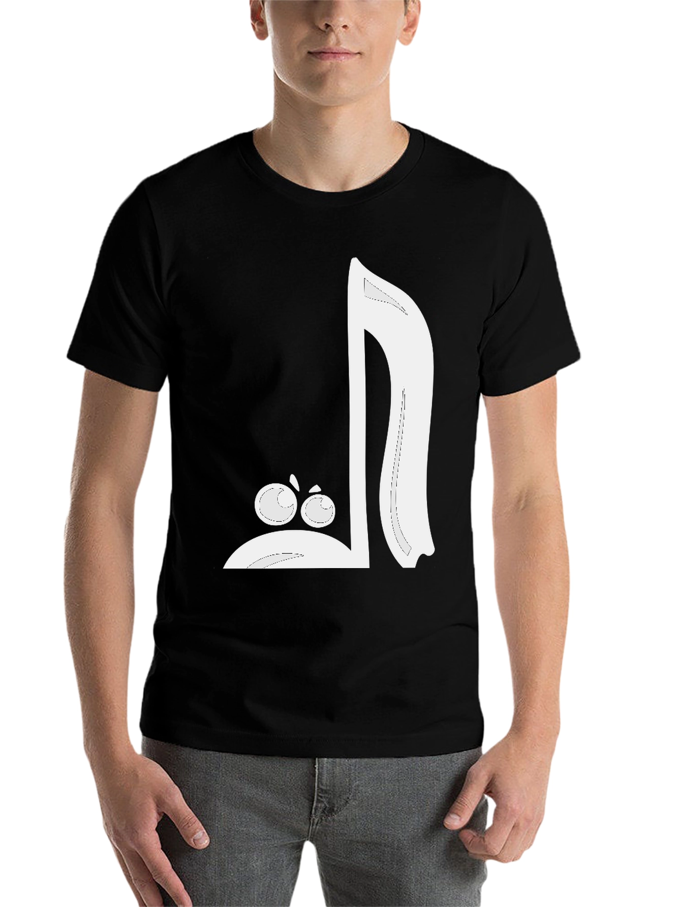 Black Cartoon Music Note Graphic Tee - Black Cotton Blend view 7