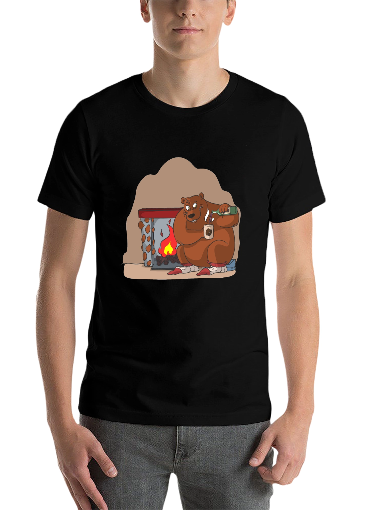 Black Cozy Bear by Fire T-Shirt view 7
