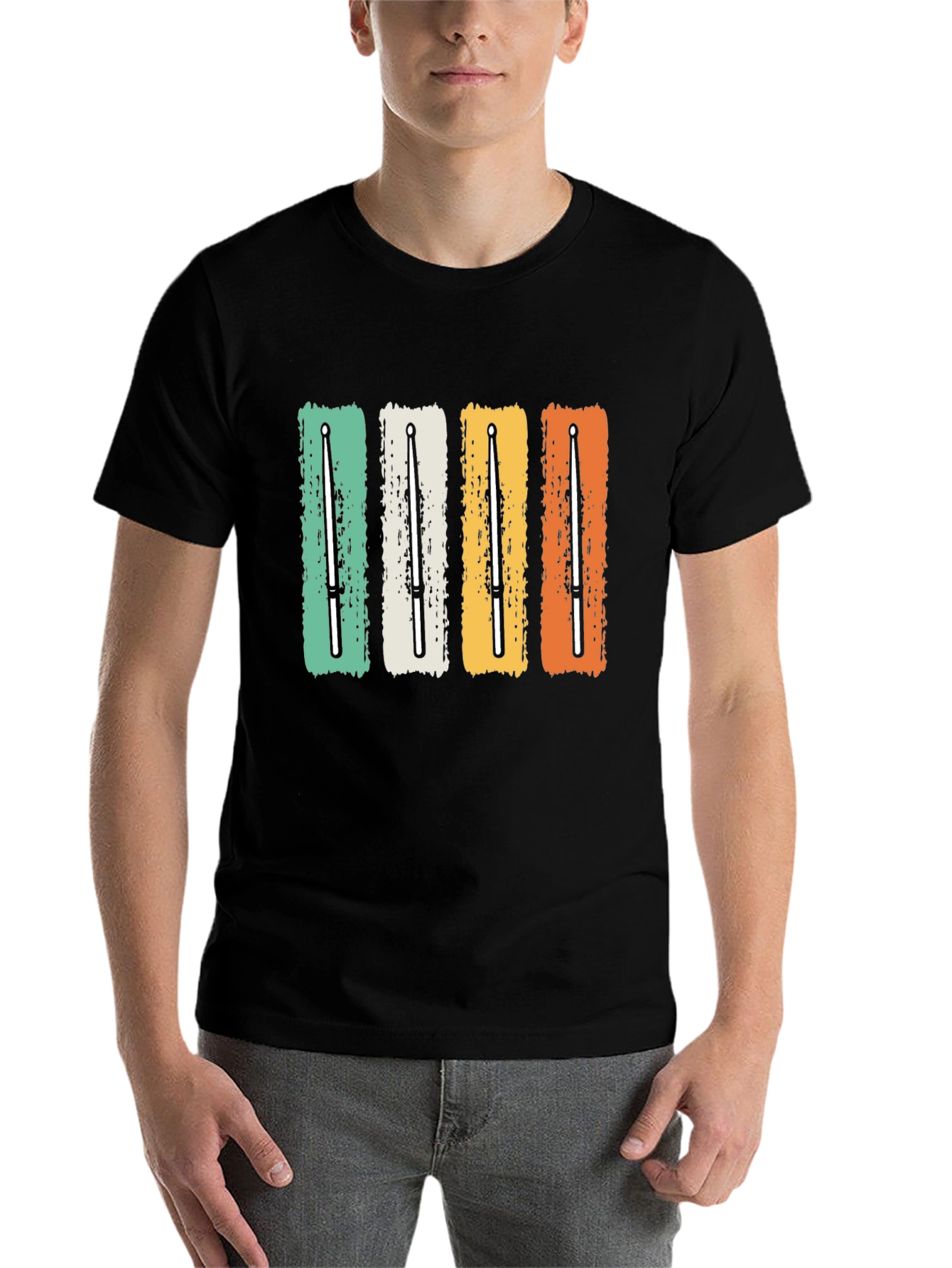 Black Retro Drumsticks T-Shirt - Music Lover Tee view 7