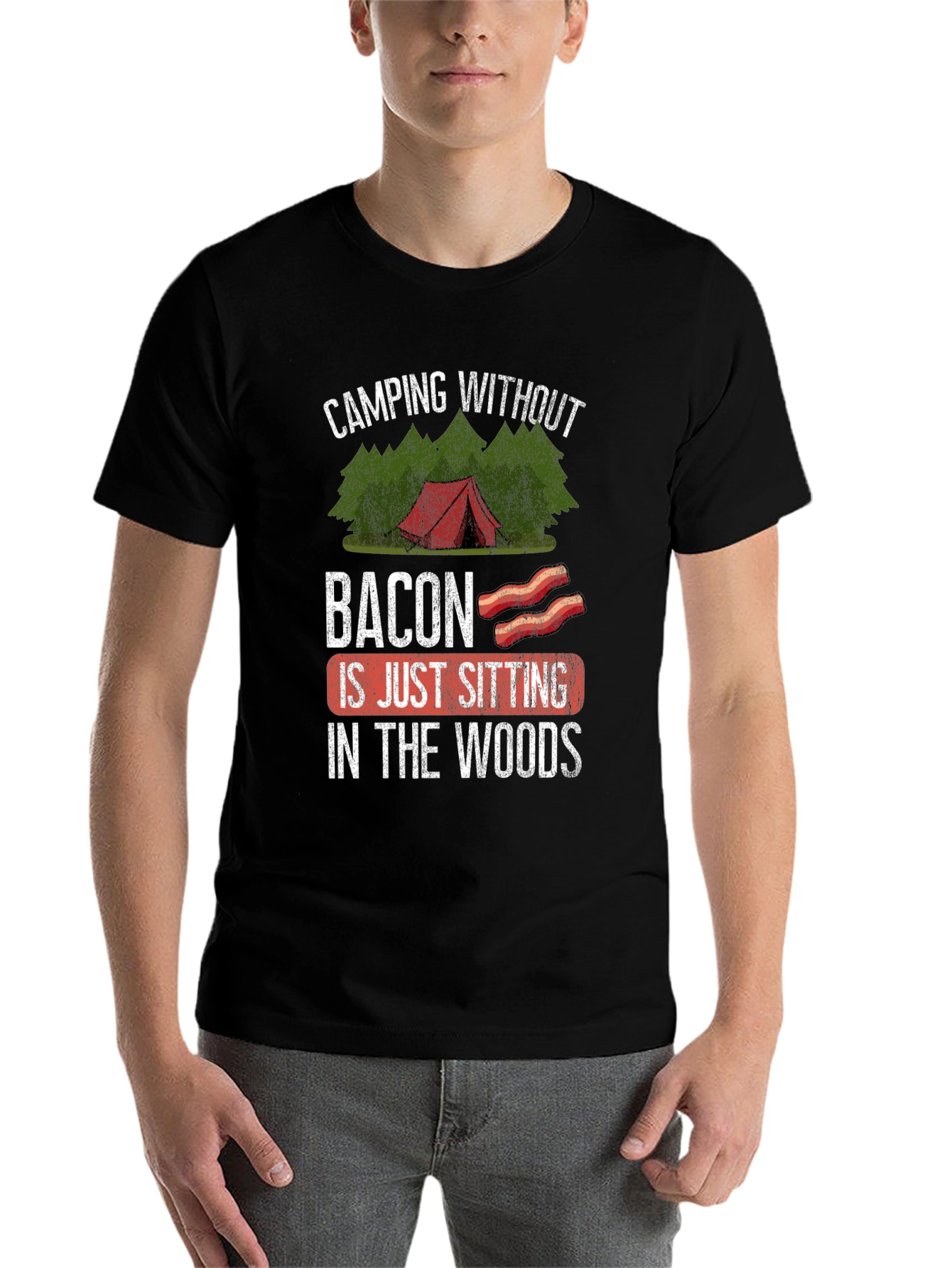 Black Camping Without Bacon Graphic T-Shirt view 7