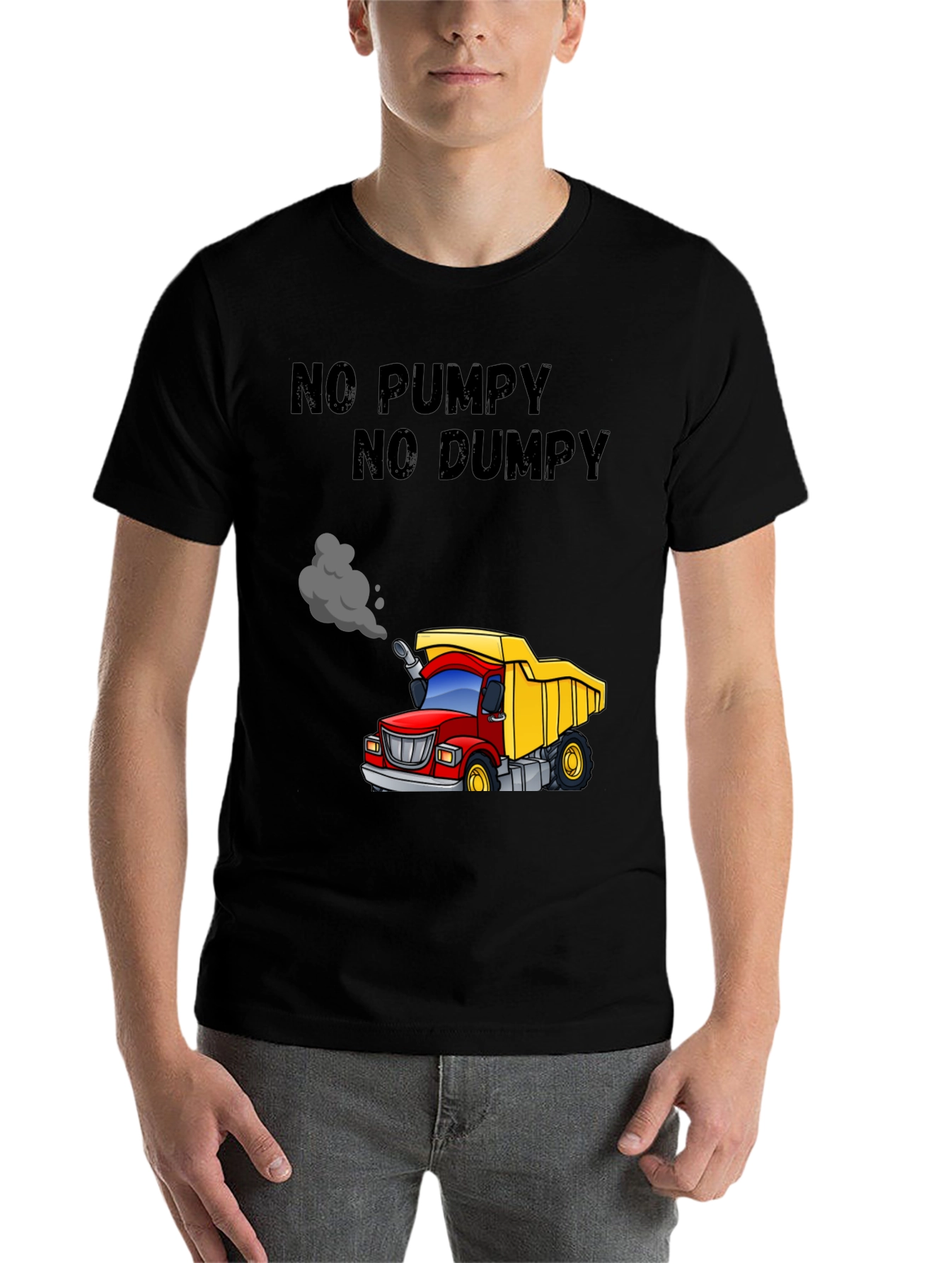 Black No Pumpy No Dumpy Cartoon Truck T-Shirt view 7