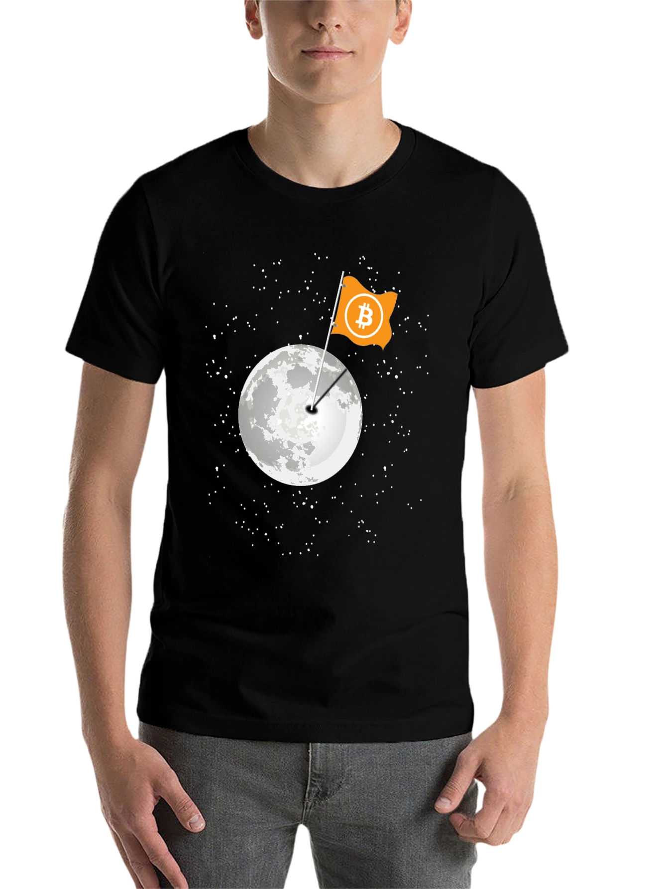 Black Bitcoin Moon Landing Black T-Shirt view 7