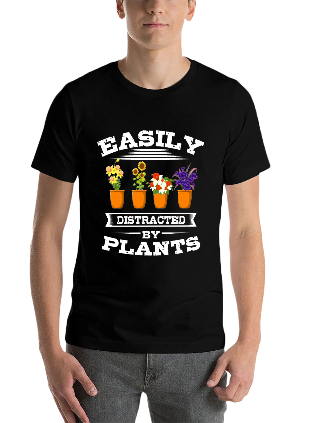 Black Easily Distracted by Plants Black T-Shirt view 7
