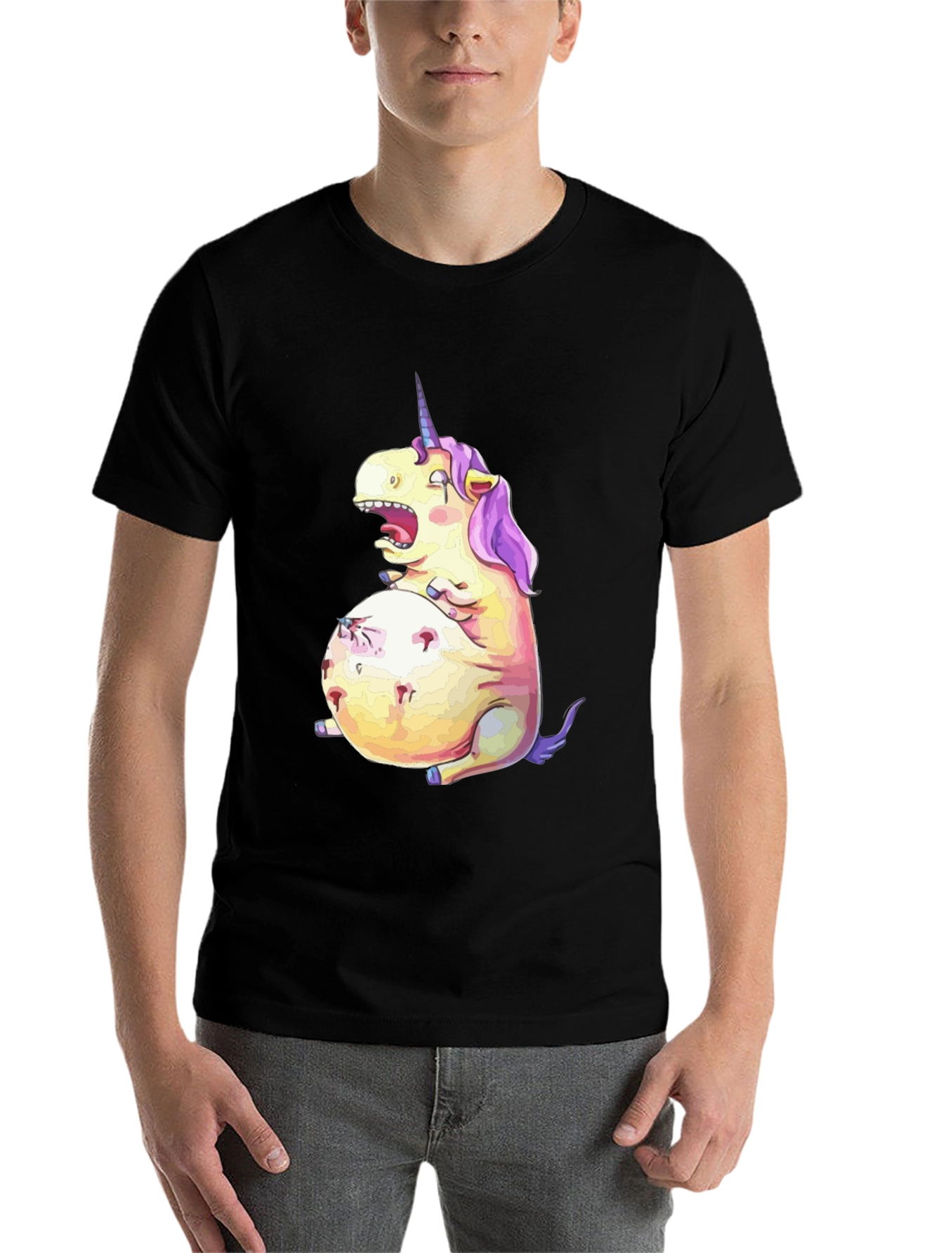 Black Funny Unicorn Graphic Tee - Black Cotton T-Shirt view 7