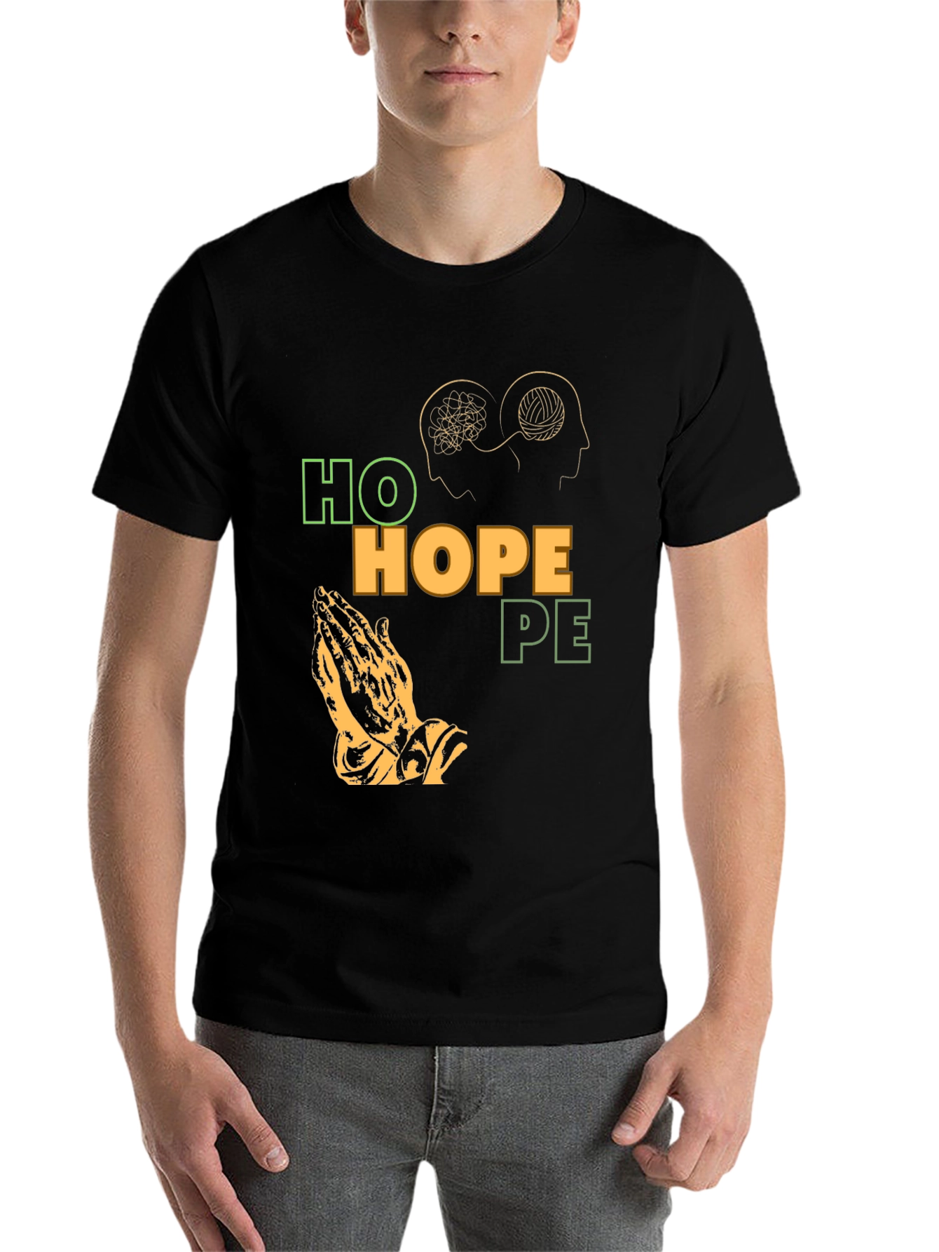 Black Hope Graphic T-Shirt, Unique Praying Hands Design view 7