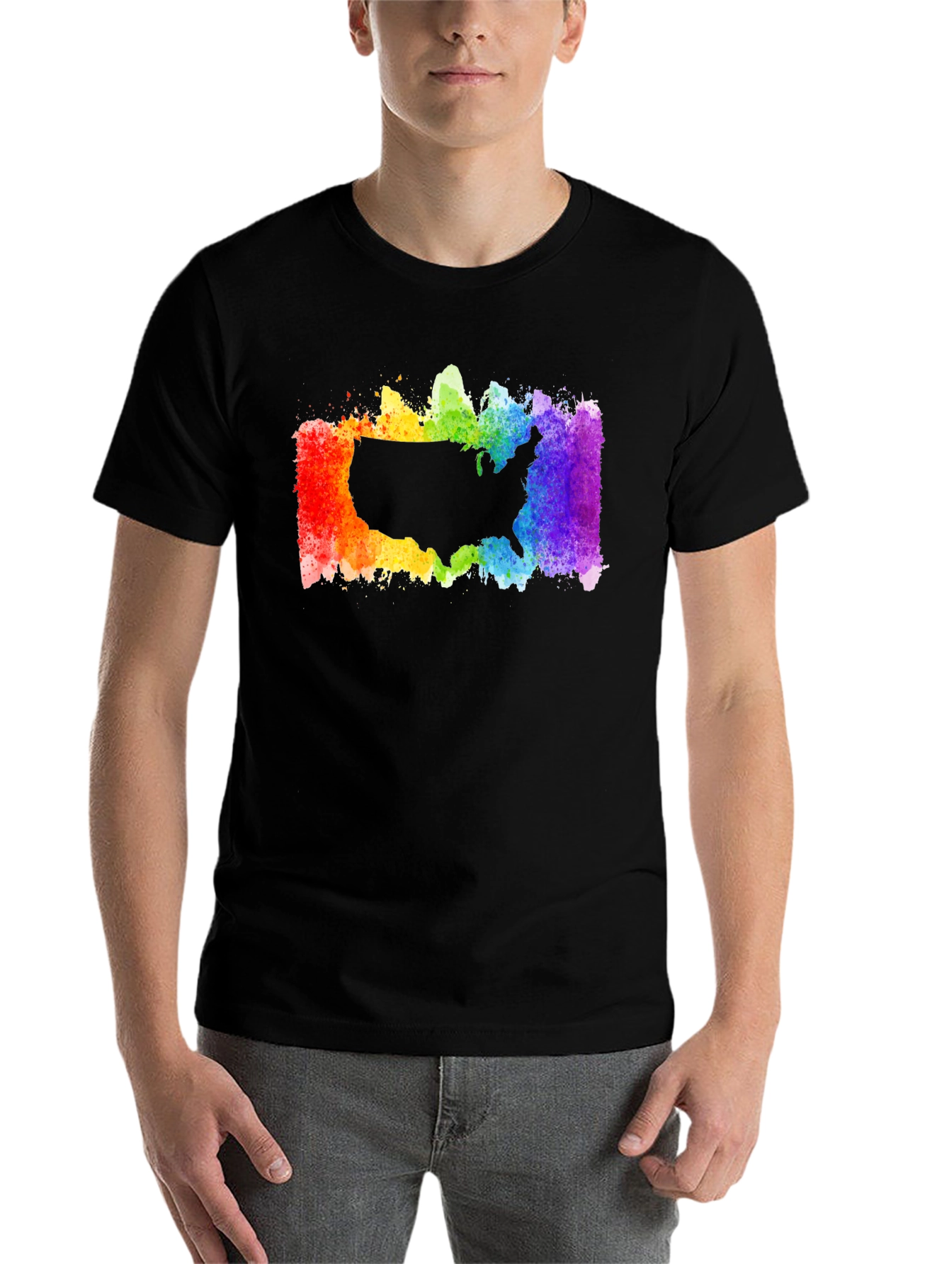 Black USA Rainbow Pride T-Shirt view 7