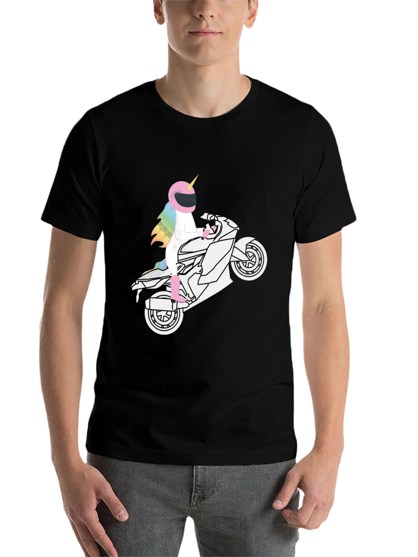 Black Unicorn Motorcycle Graphic Tee - Black Cotton view 7