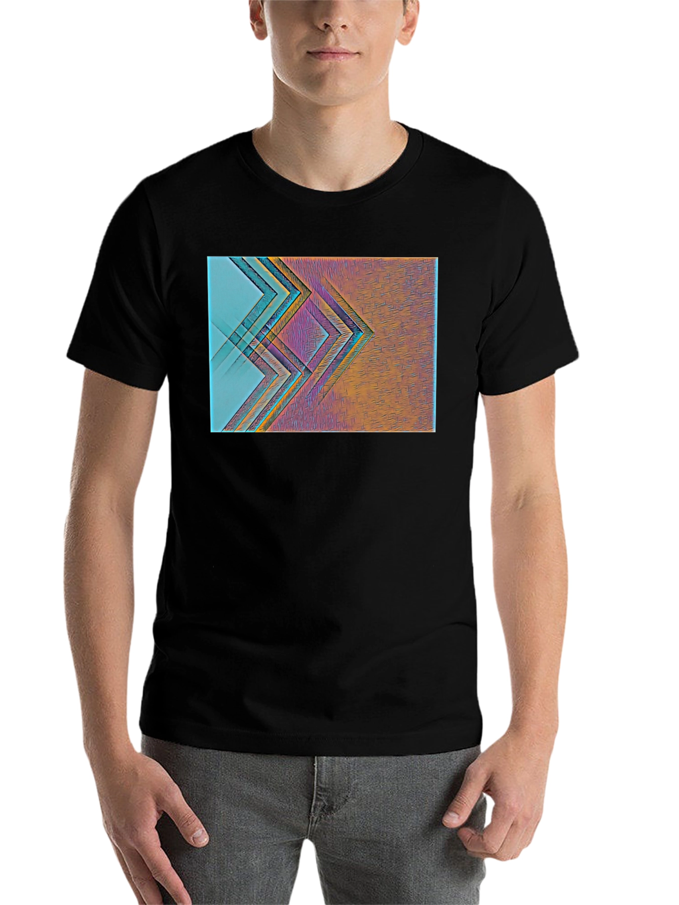 Black Abstract Geometric Print Black T-Shirt view 7