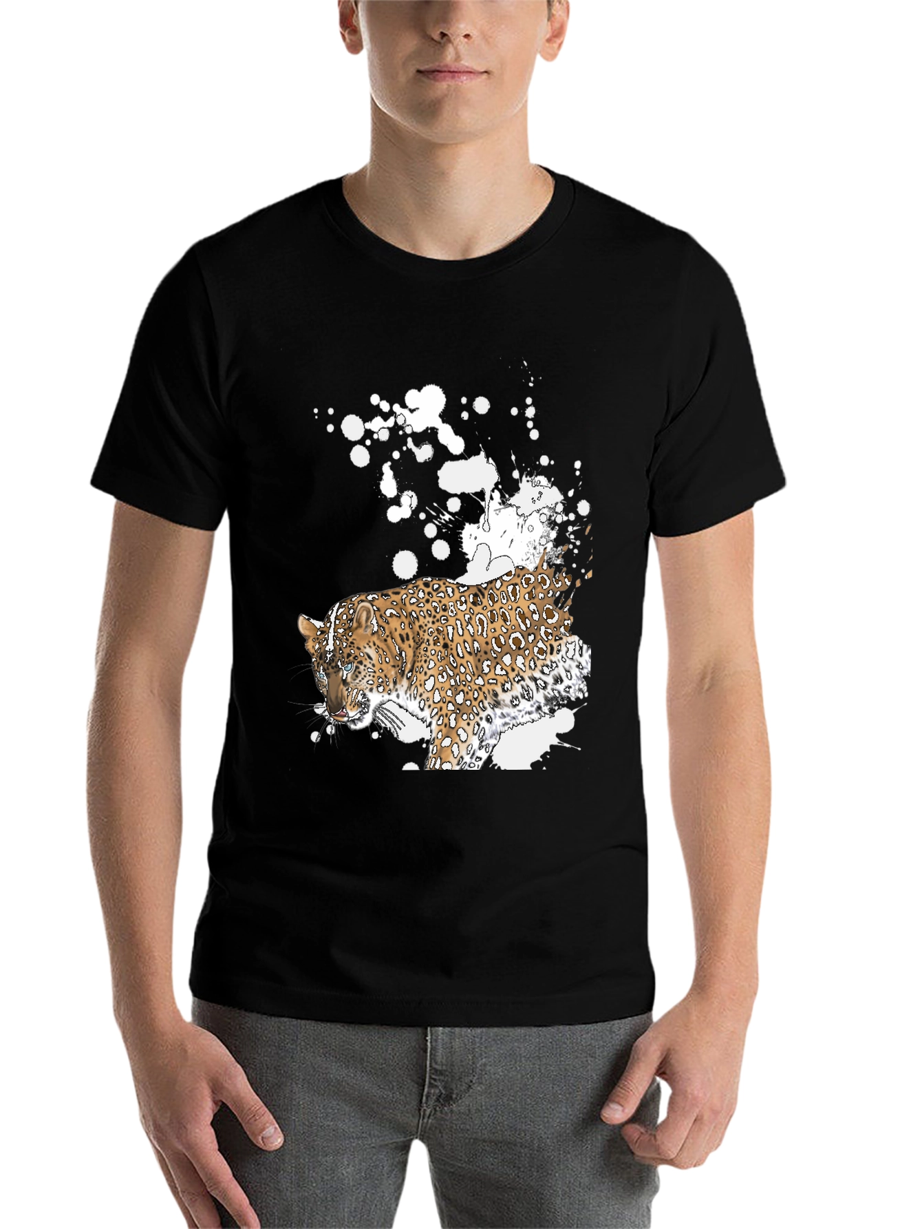 Black Leopard Graphic Black T-Shirt - Men's Fashion view 7
