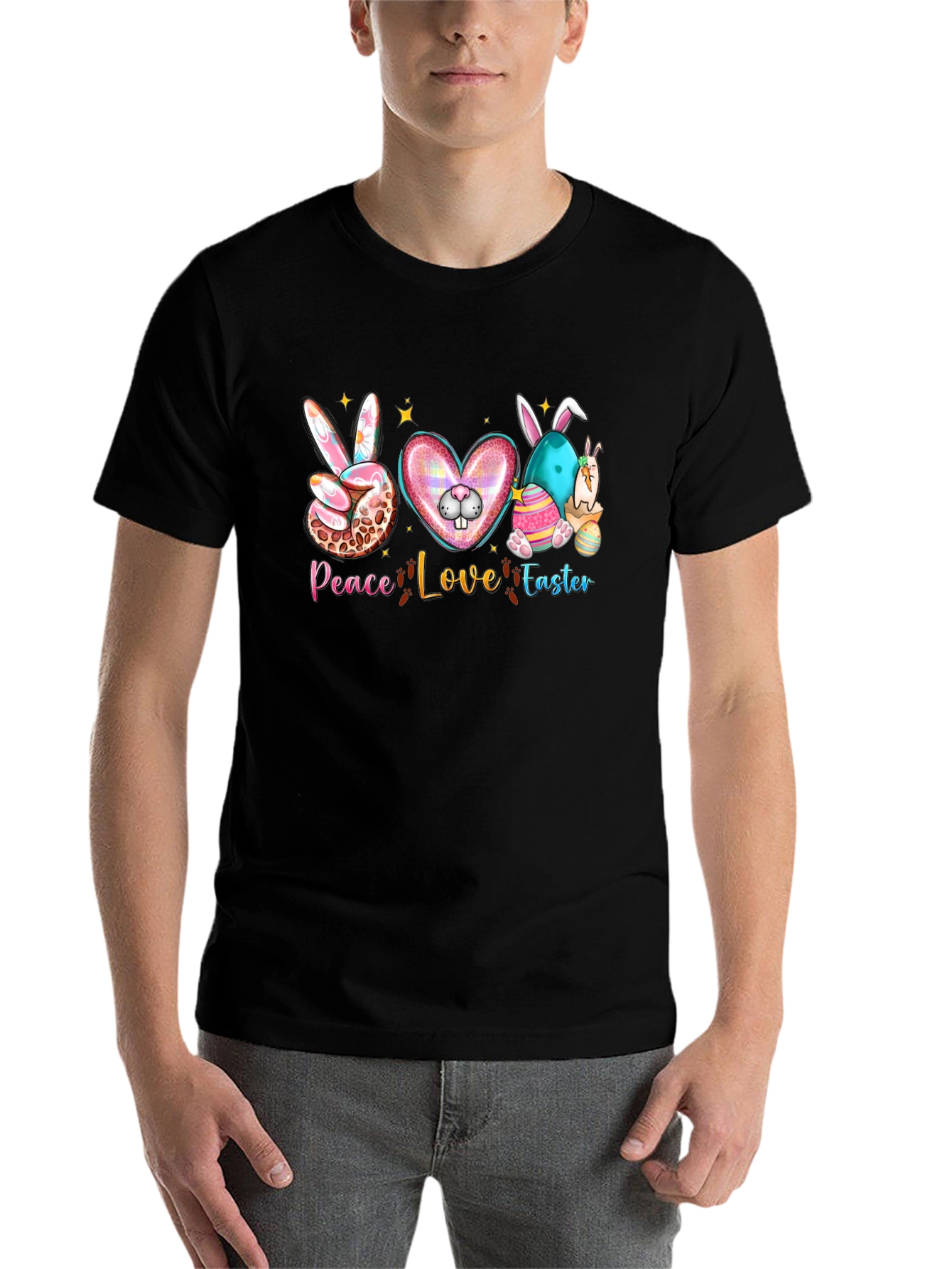Camiseta Negra "Peace Love Easter" Diseño Festivo