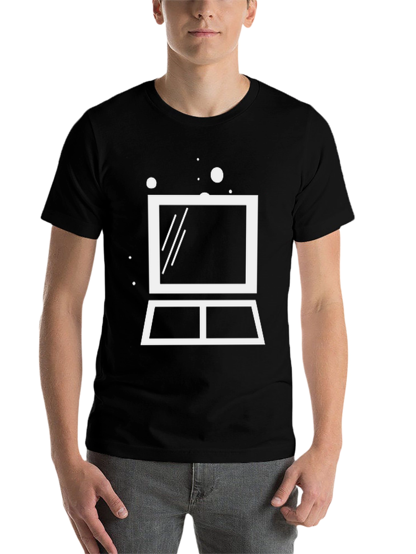 Black Minimalist Laptop Graphic Tee - Black Cotton Blend view 7