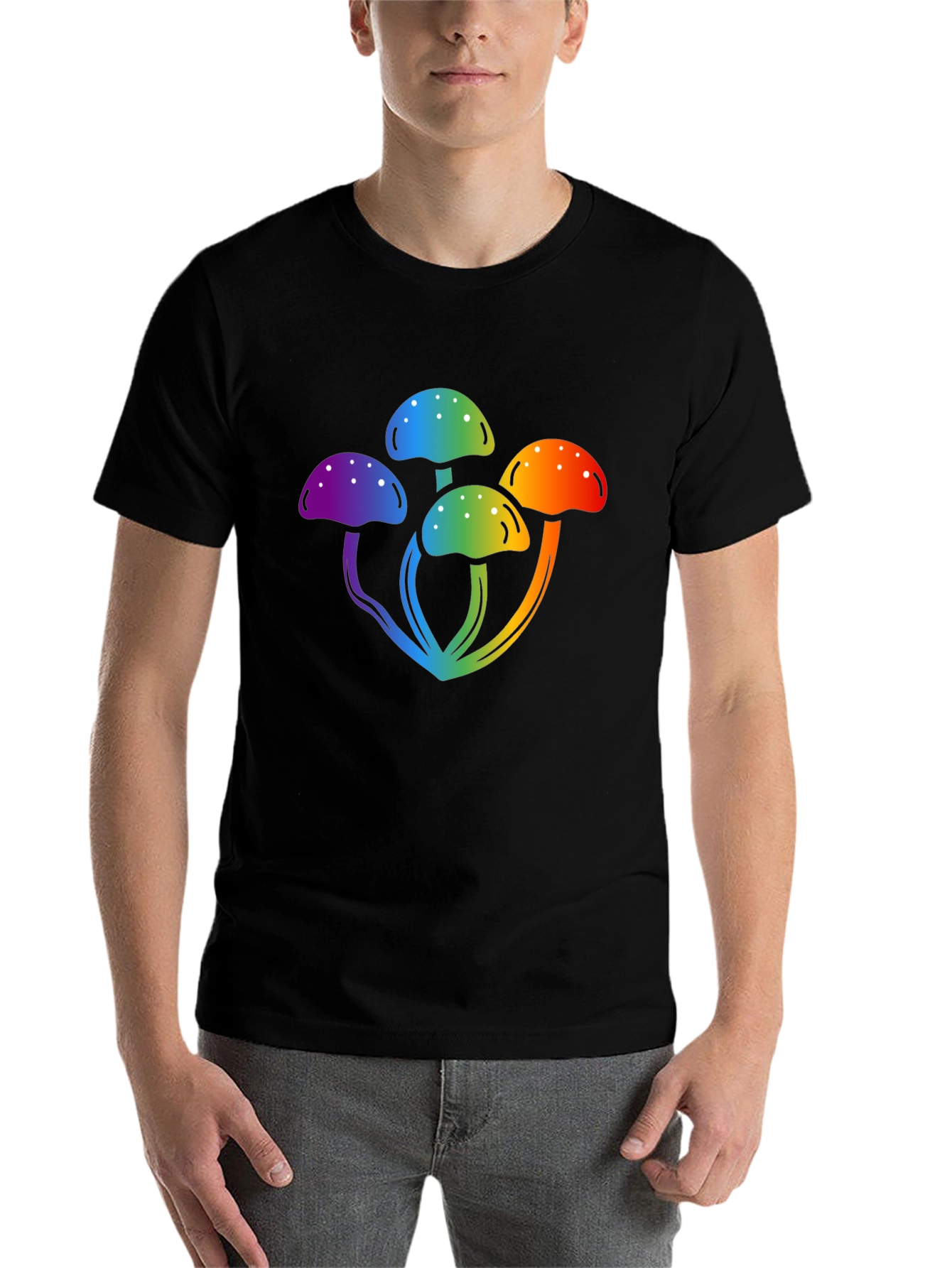 Black Rainbow Mushroom Graphic Black T-Shirt view 7