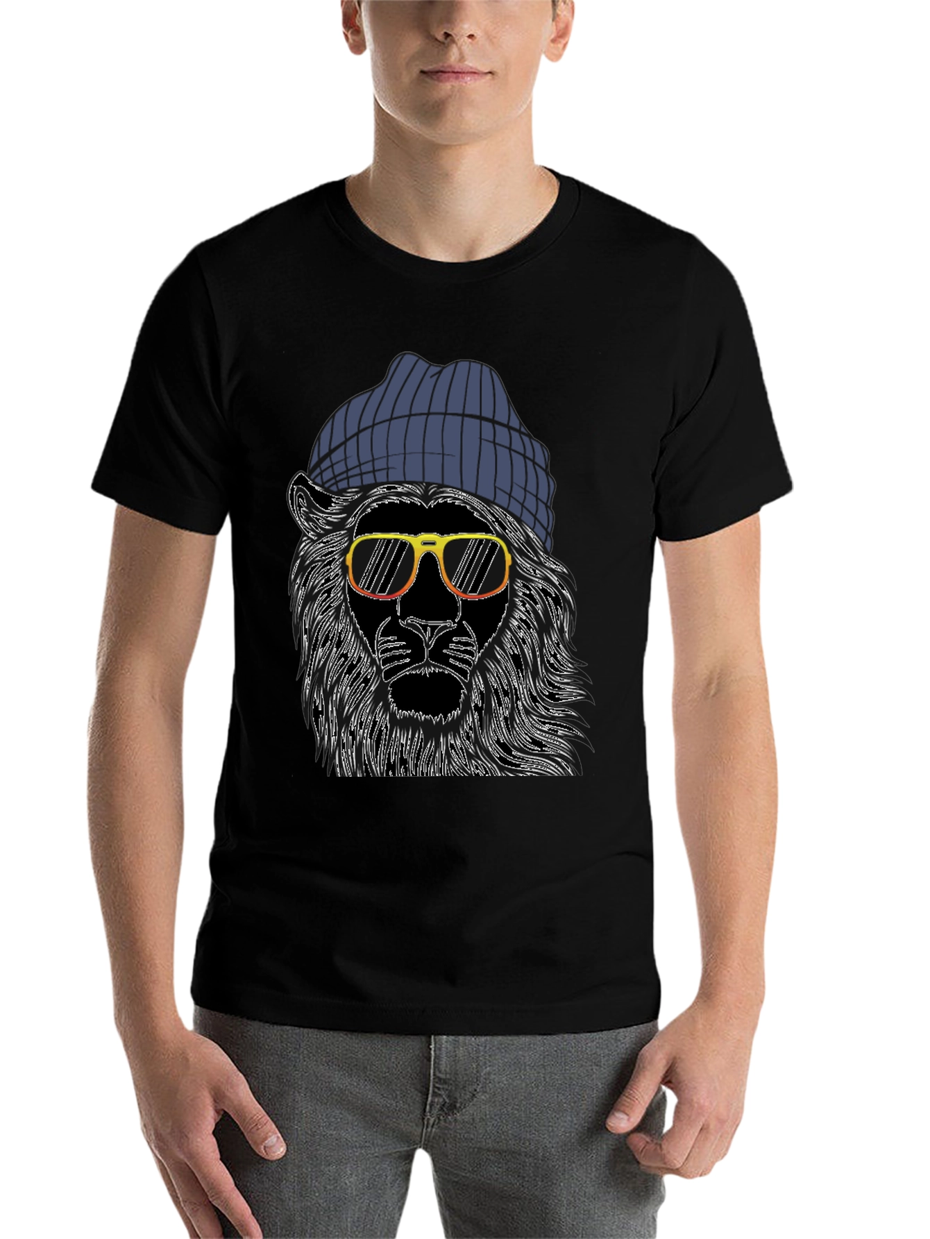 Black Cool Lion Graphic Tee - Men's Black T-Shirt view 7