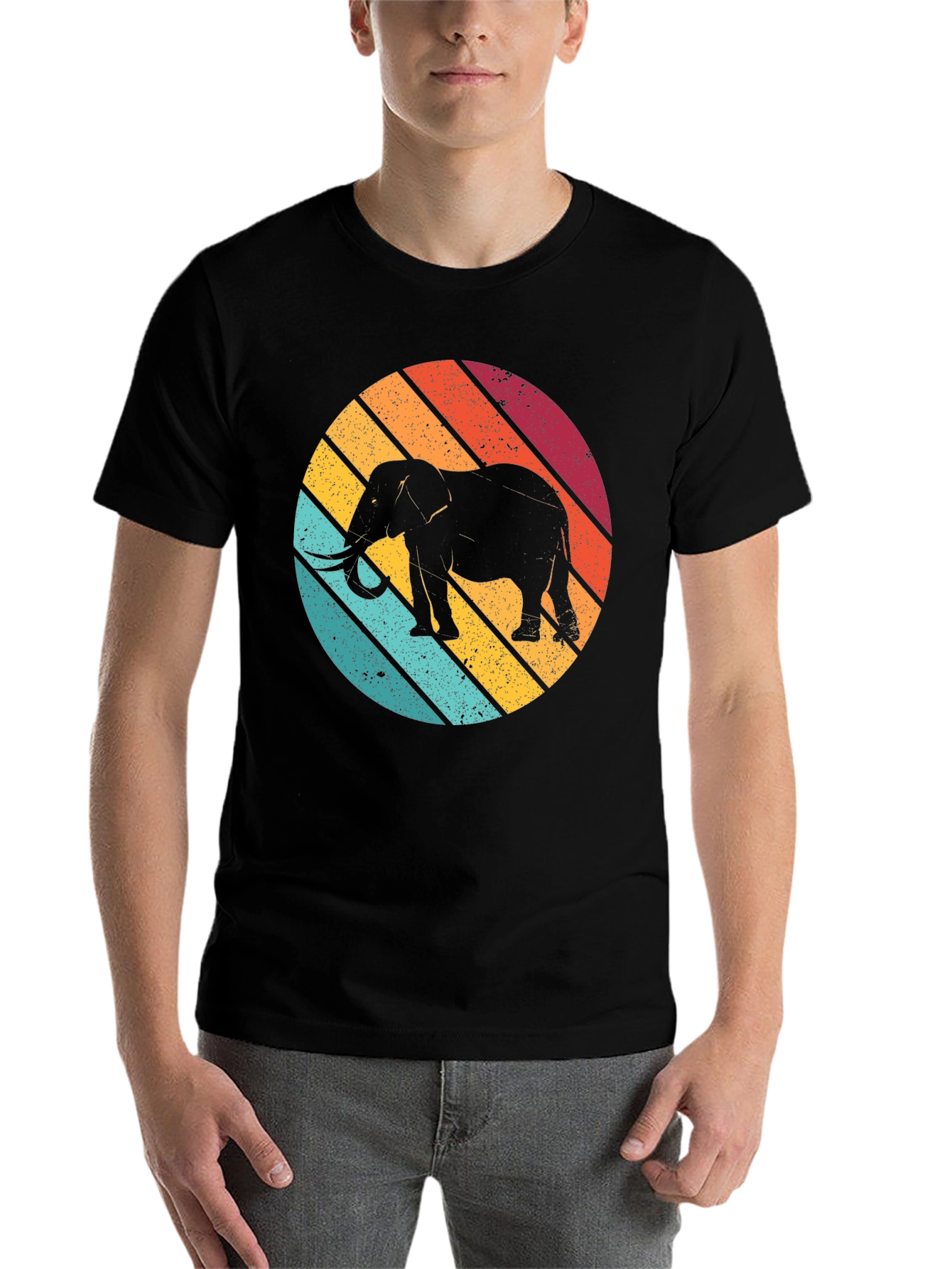 Black Retro Elephant T-Shirt - Vintage Style Graphic Tee view 7