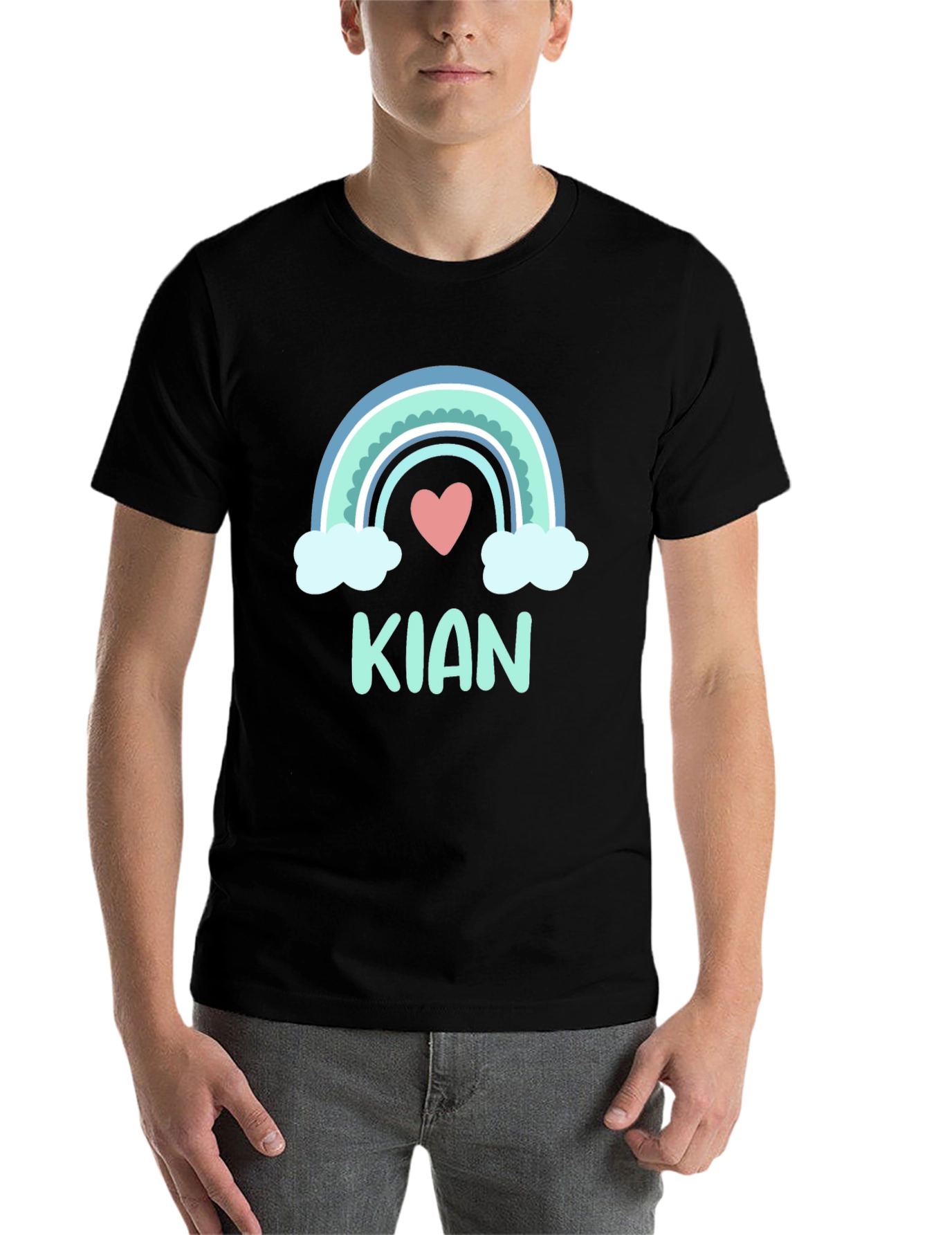 Black KIAN Rainbow Heart Personalized T-Shirt view 7