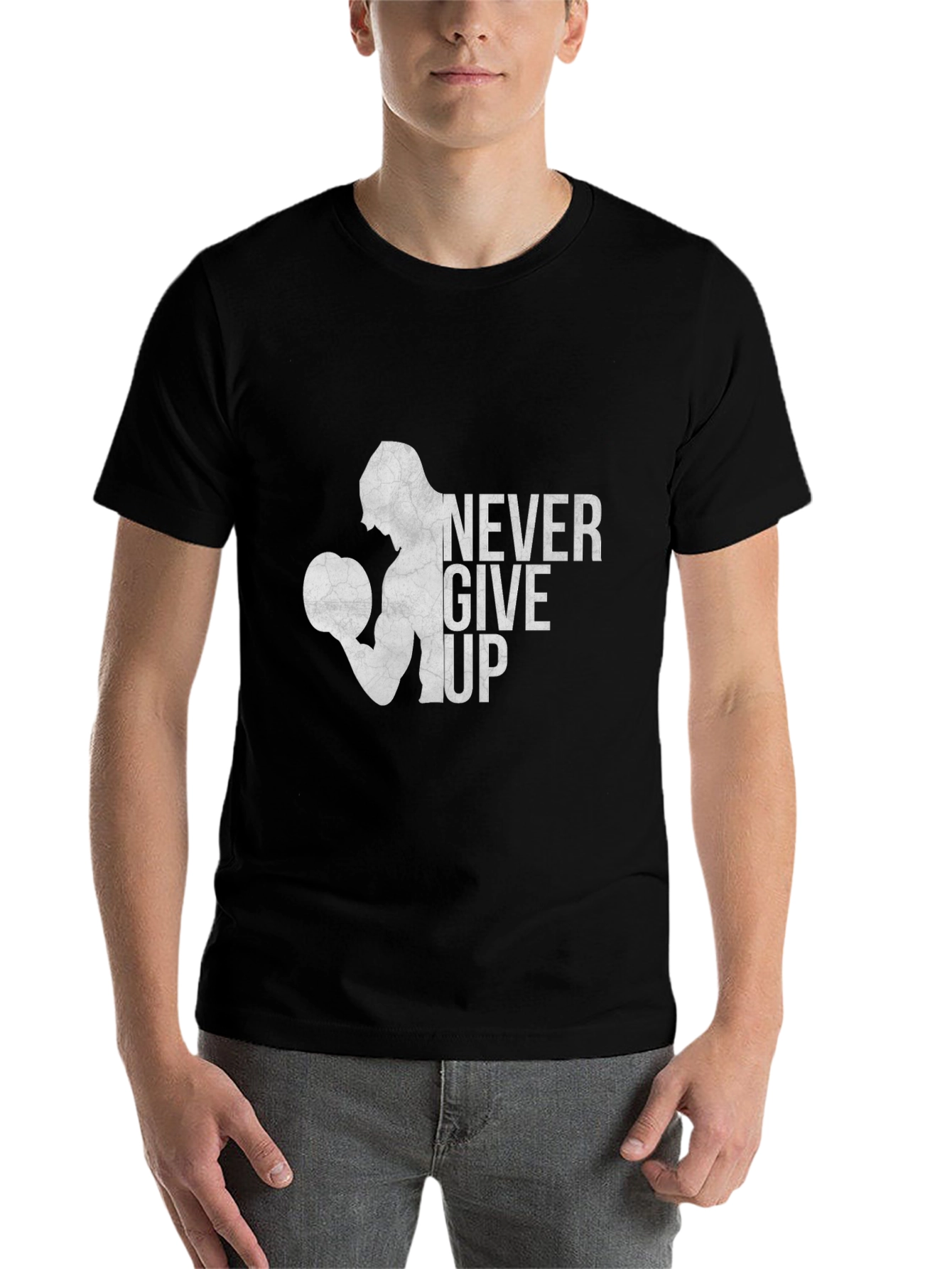 Black Never Give Up Graphic Tee view 7