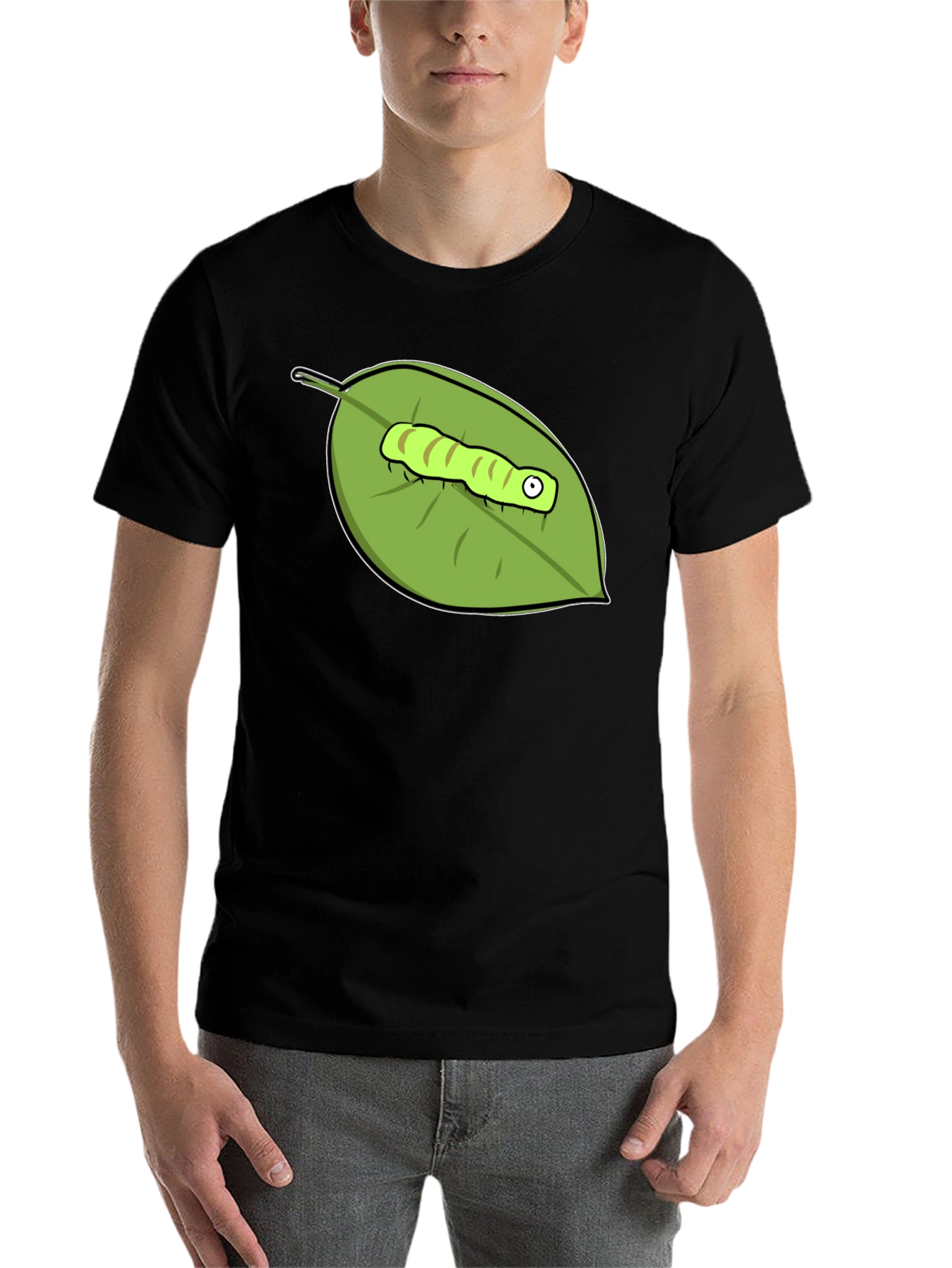 Black Caterpillar on Leaf Graphic Tee - Black view 7