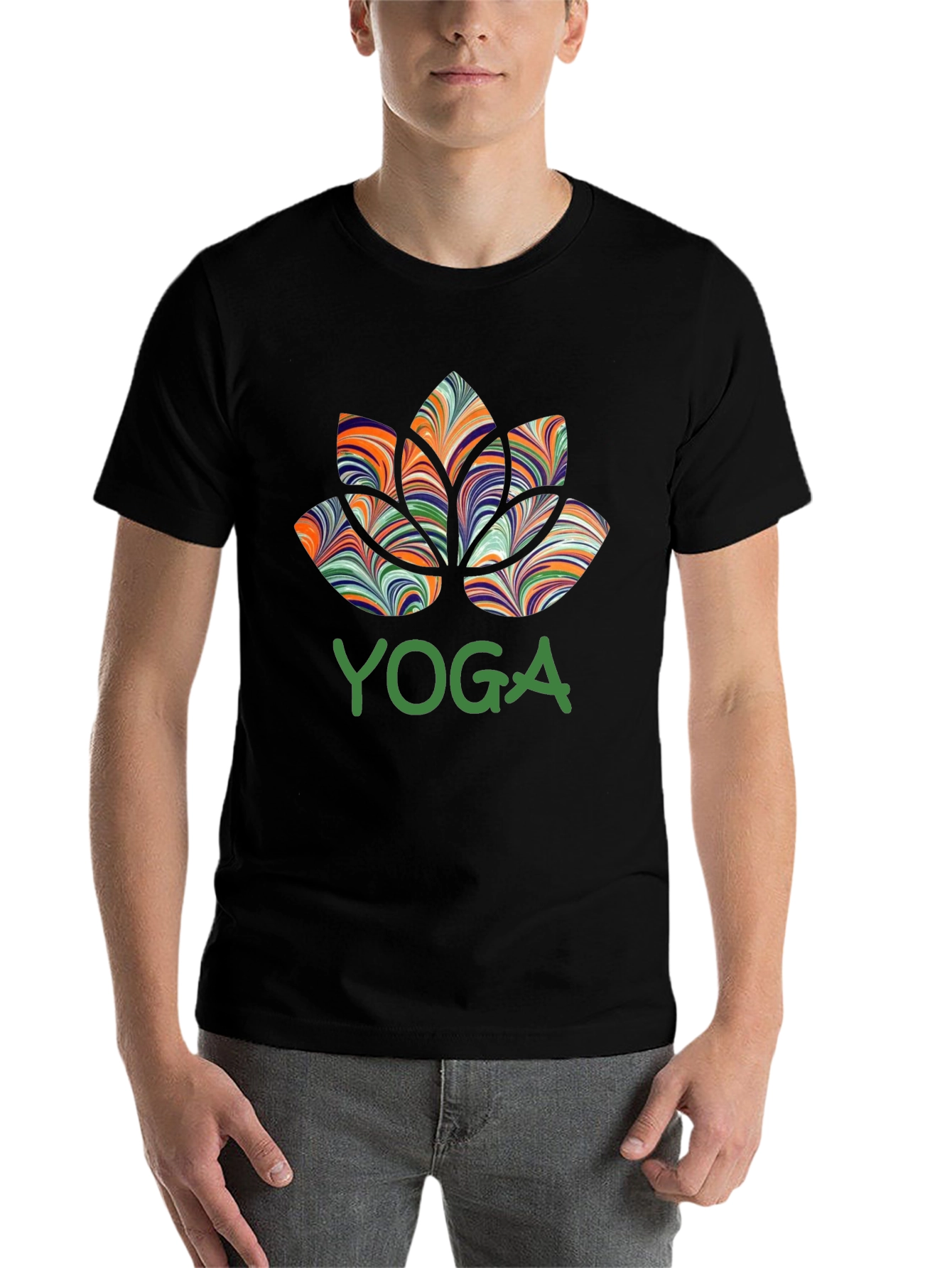 Black Yoga Lotus Flower Graphic T-Shirt view 7