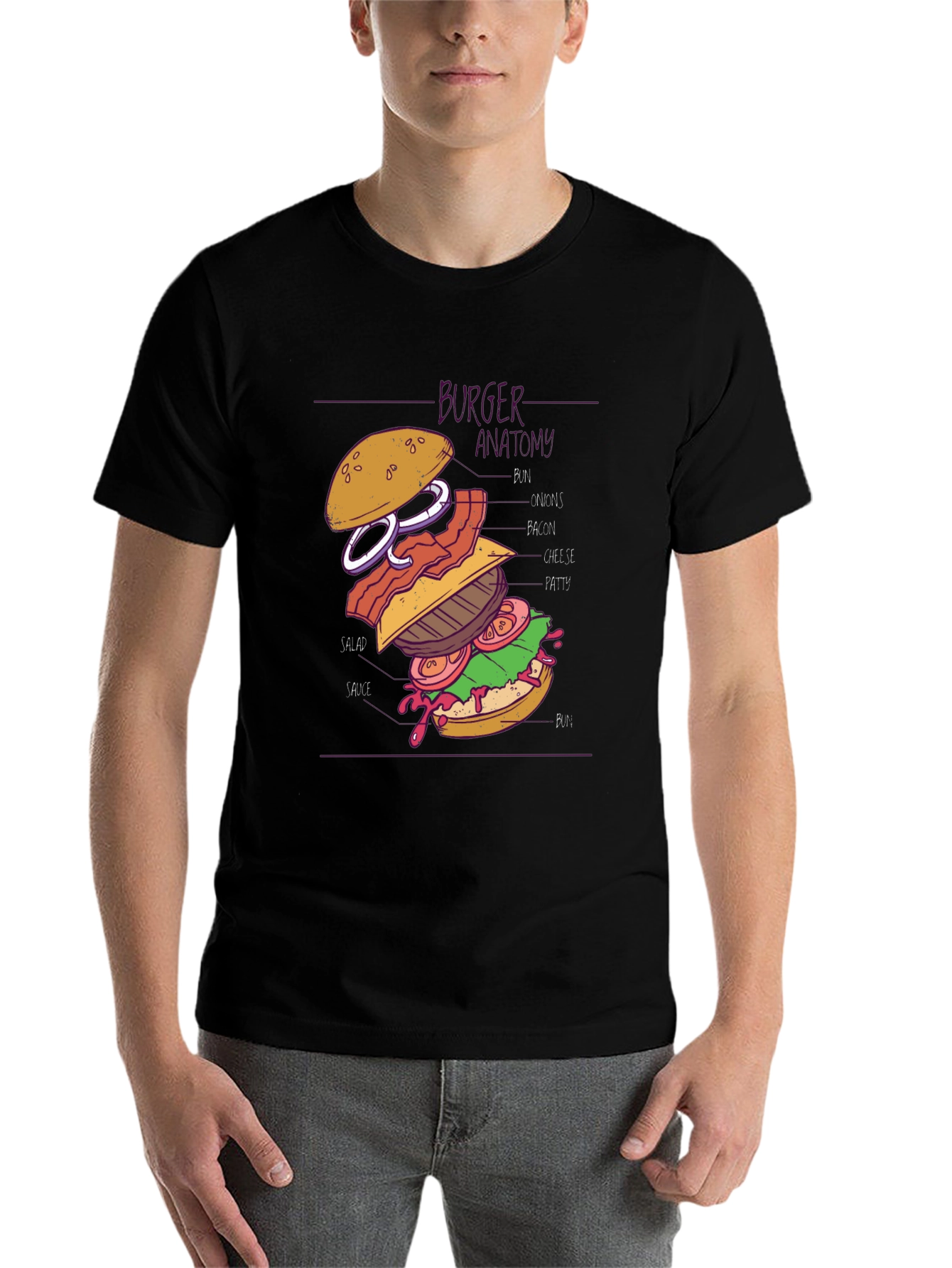 Black Burger Anatomy Graphic Tee - Black Cotton Blend view 7