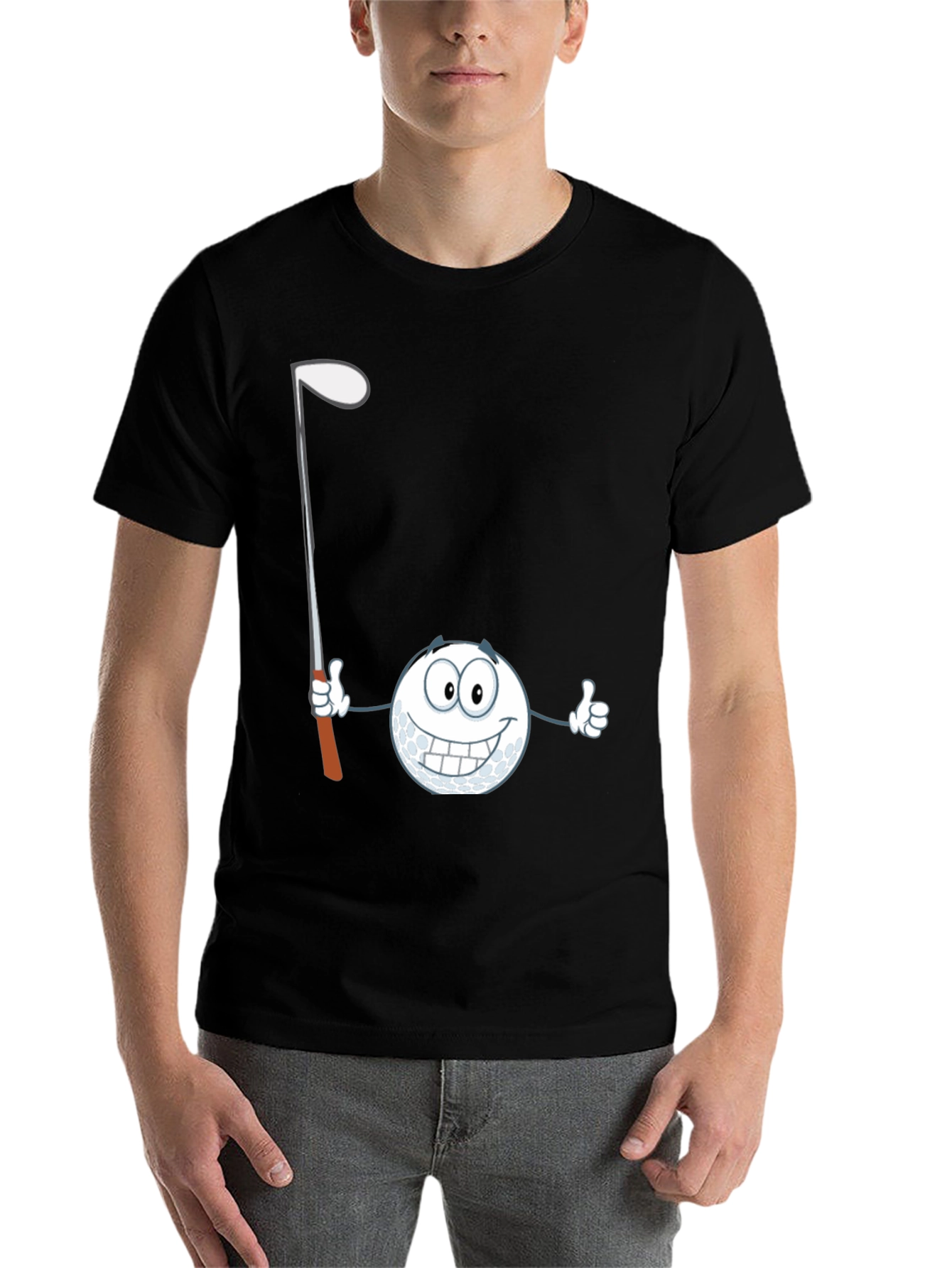 Black Golf Ball Cartoon T-Shirt - Funny Golfer Tee view 7