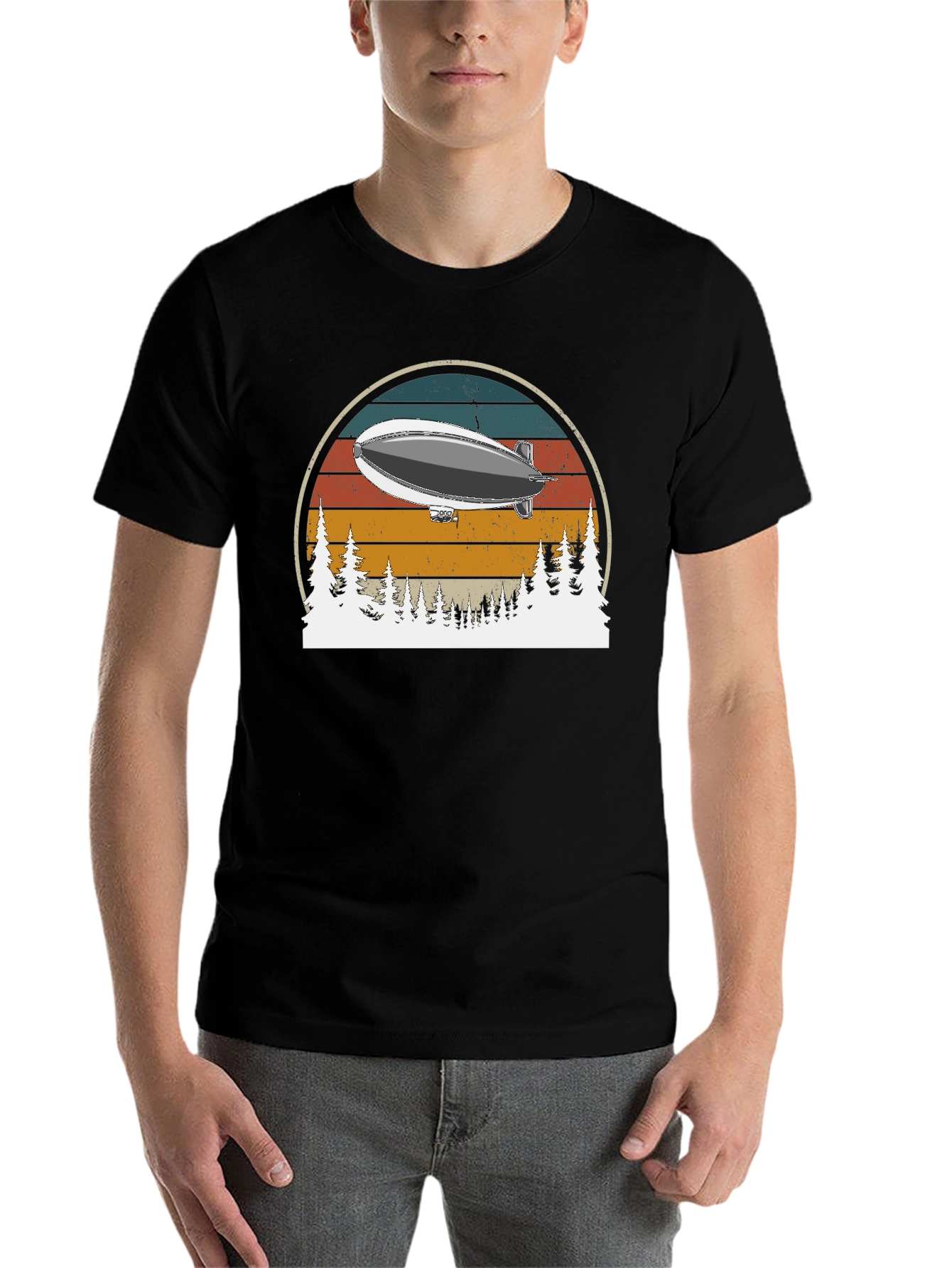 Black Vintage Airship Sunset T-Shirt view 7