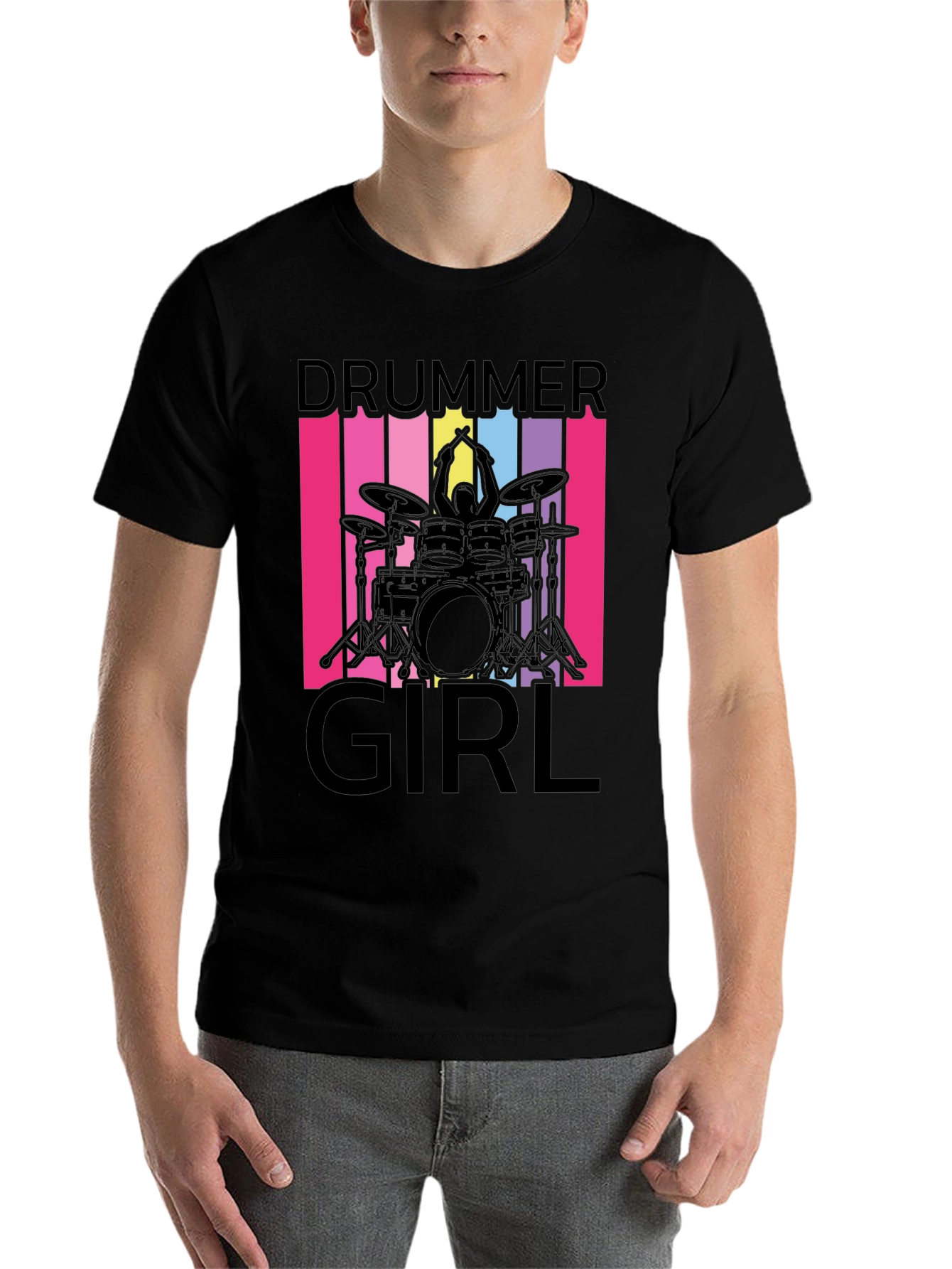 Black Drummer Girl T-Shirt - Music Lover Tee view 7