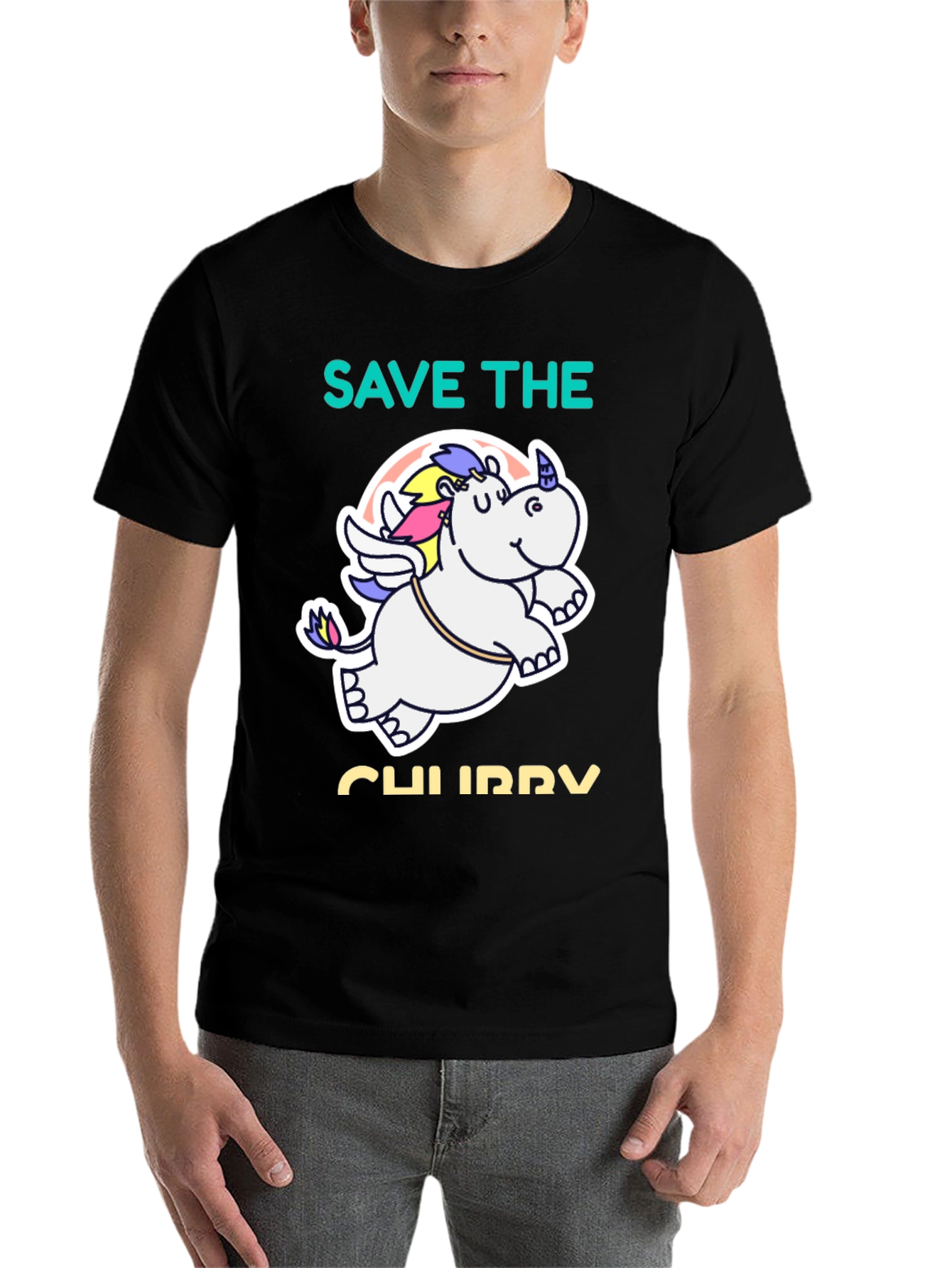 Black Save the Chubby Unicorn Black T-Shirt view 7