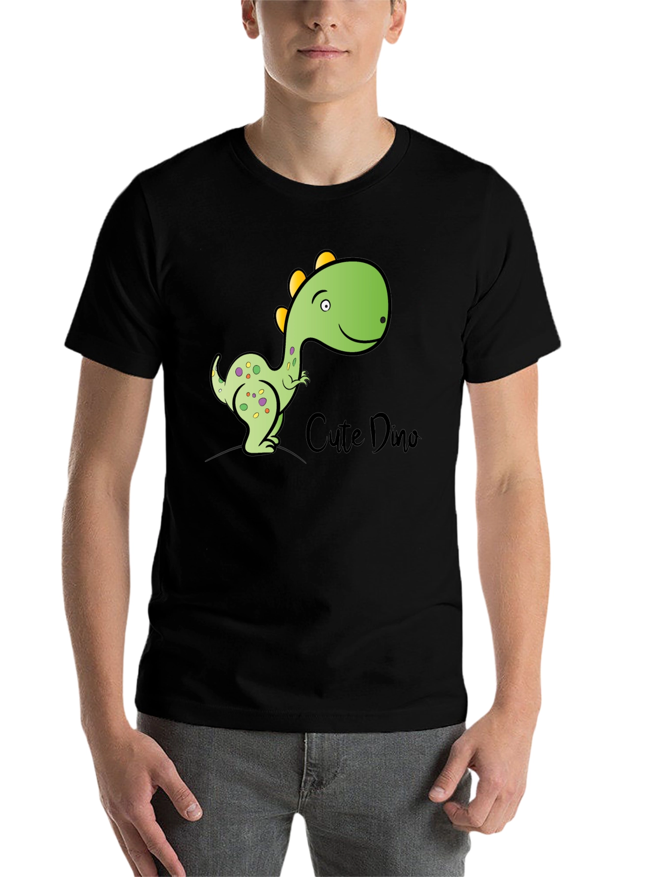 Black Cute Dino T-Shirt - Black Cotton Blend view 7