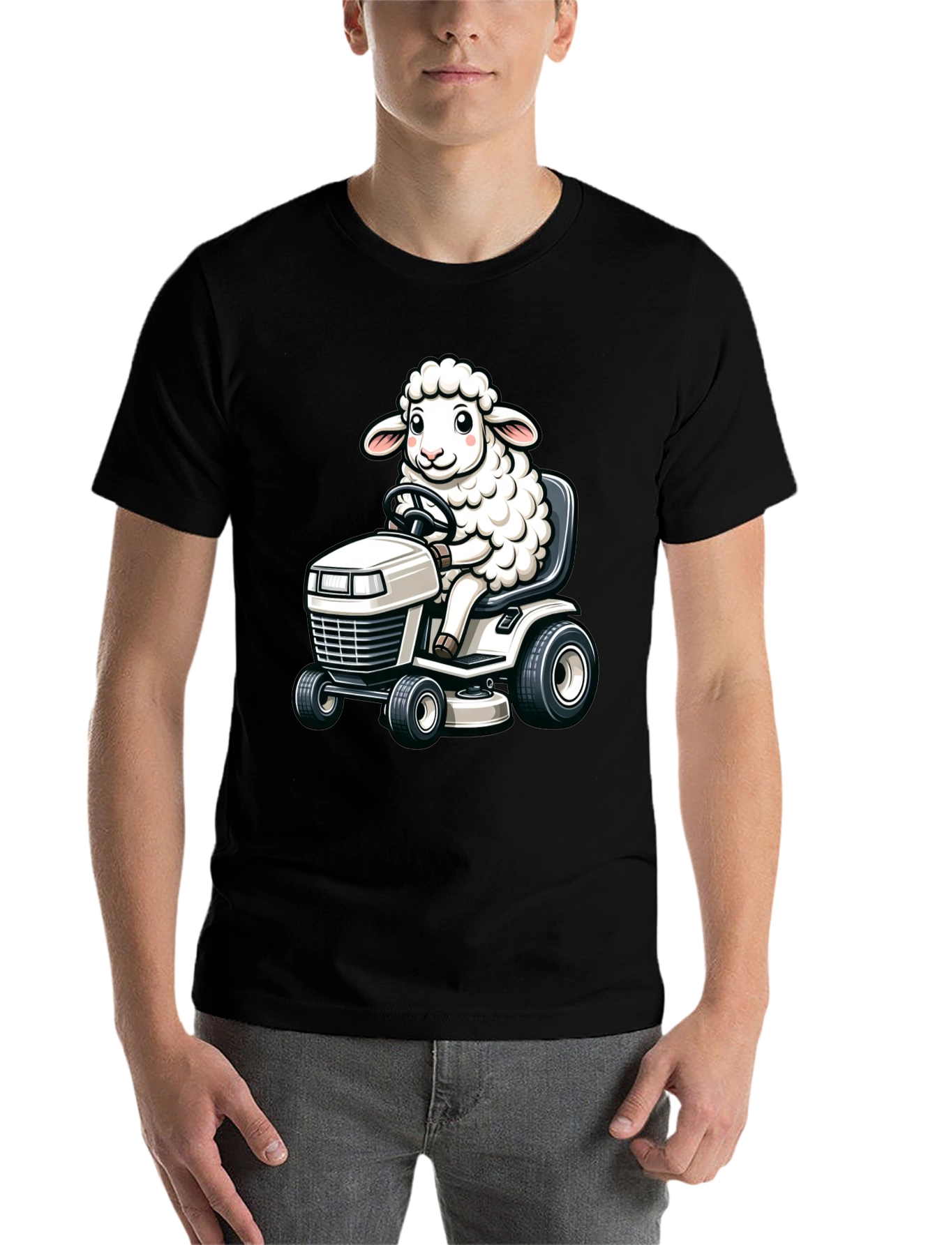 Black Sheep on Lawn Mower T-Shirt - Black view 7