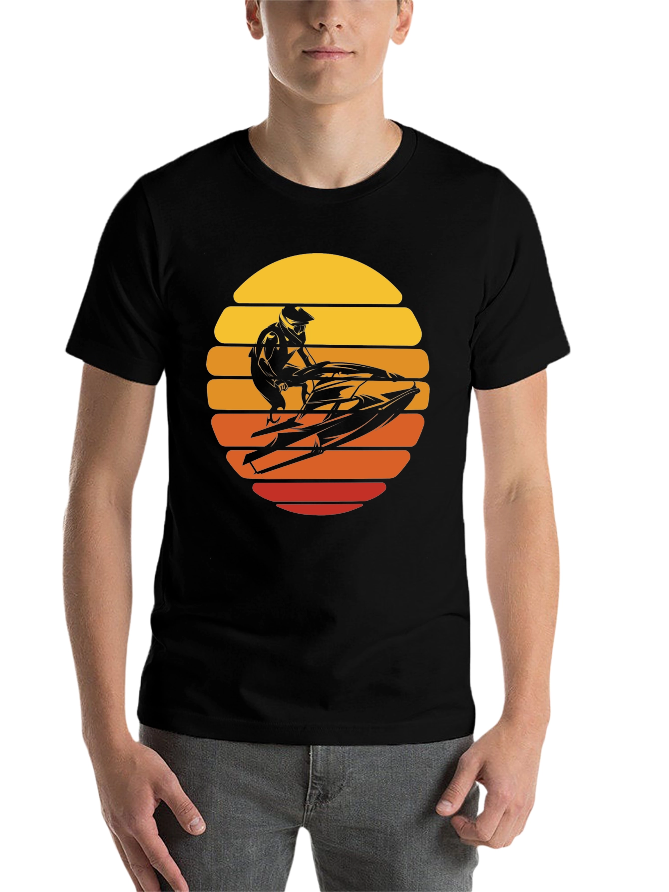 Black Jet Ski Sunset Graphic Tee - Black Cotton T-Shirt view 7