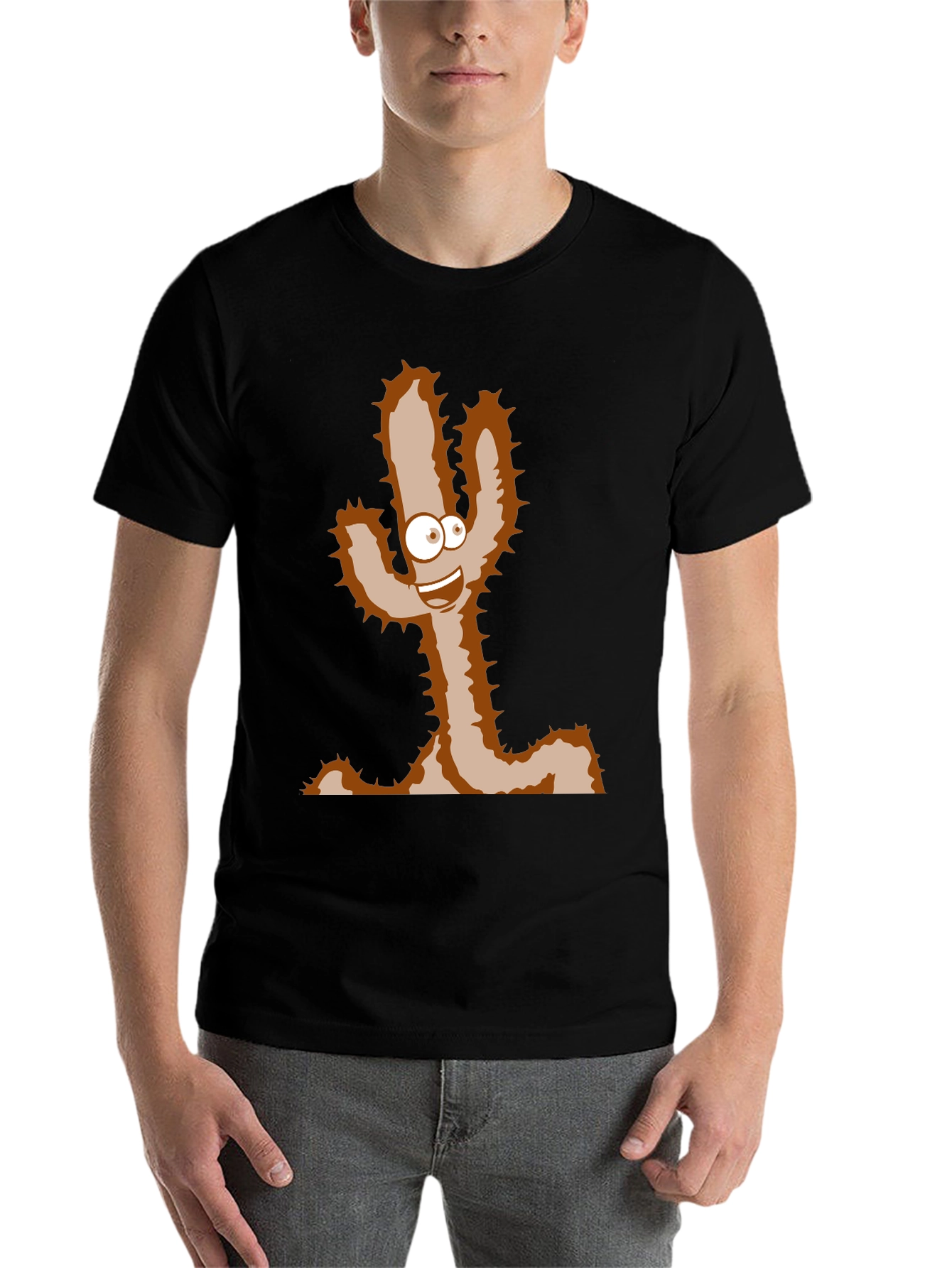 Black Cartoon Cactus T-Shirt - Funny Desert Plant Tee view 7