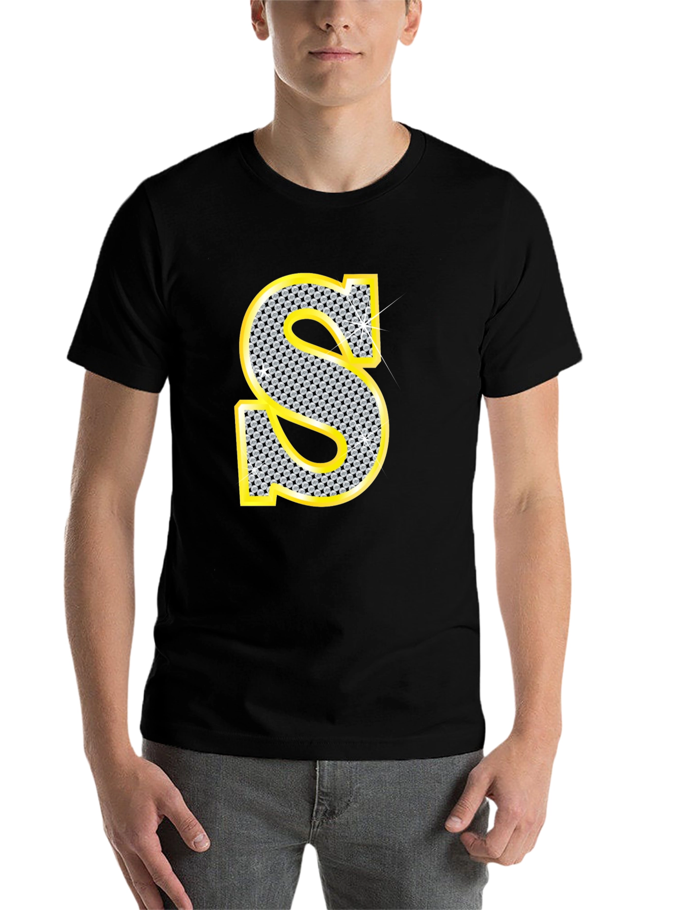 Black Diamond Letter S Black T-Shirt view 7