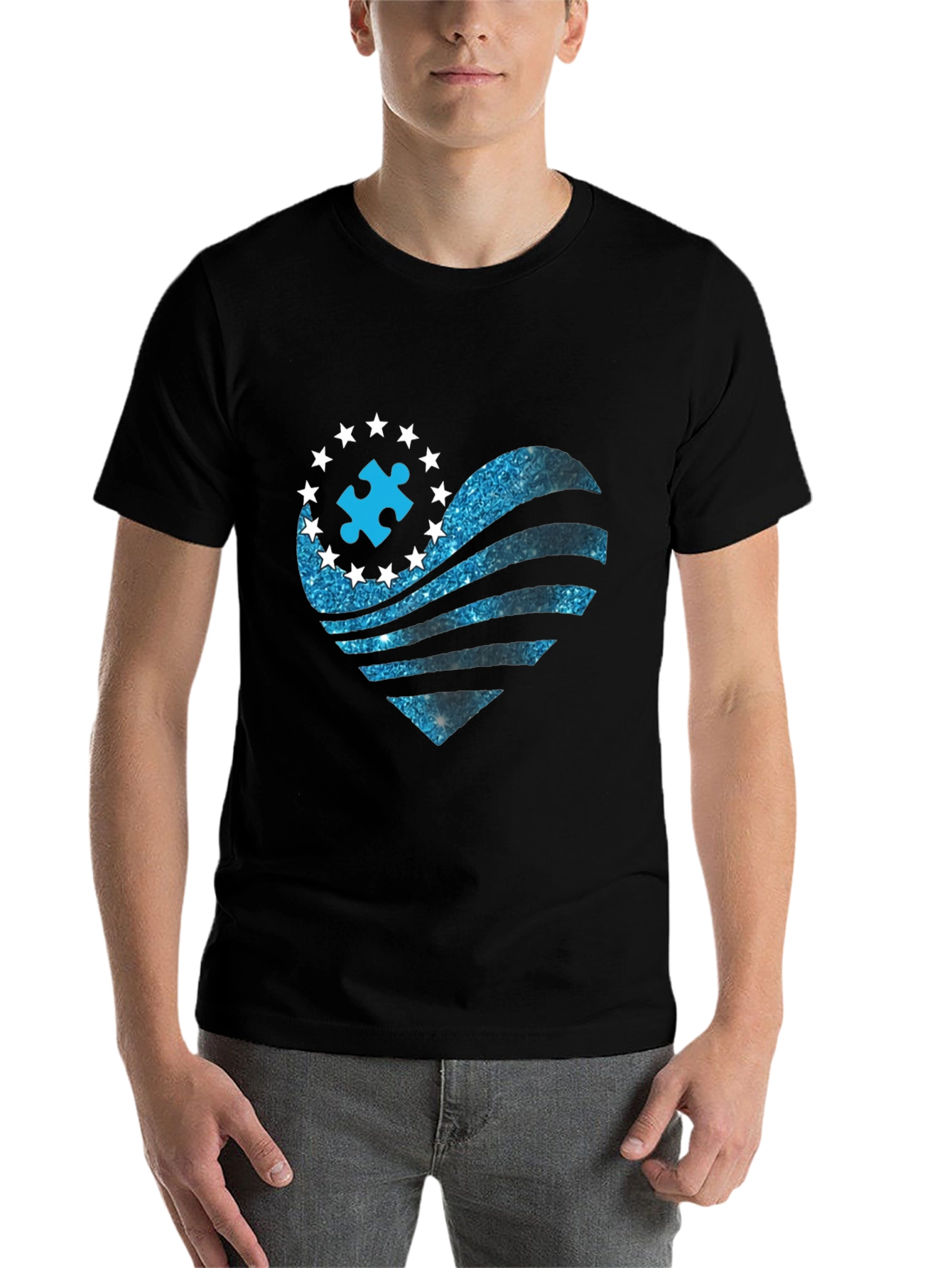 Black Autism Awareness Heart T-Shirt view 7
