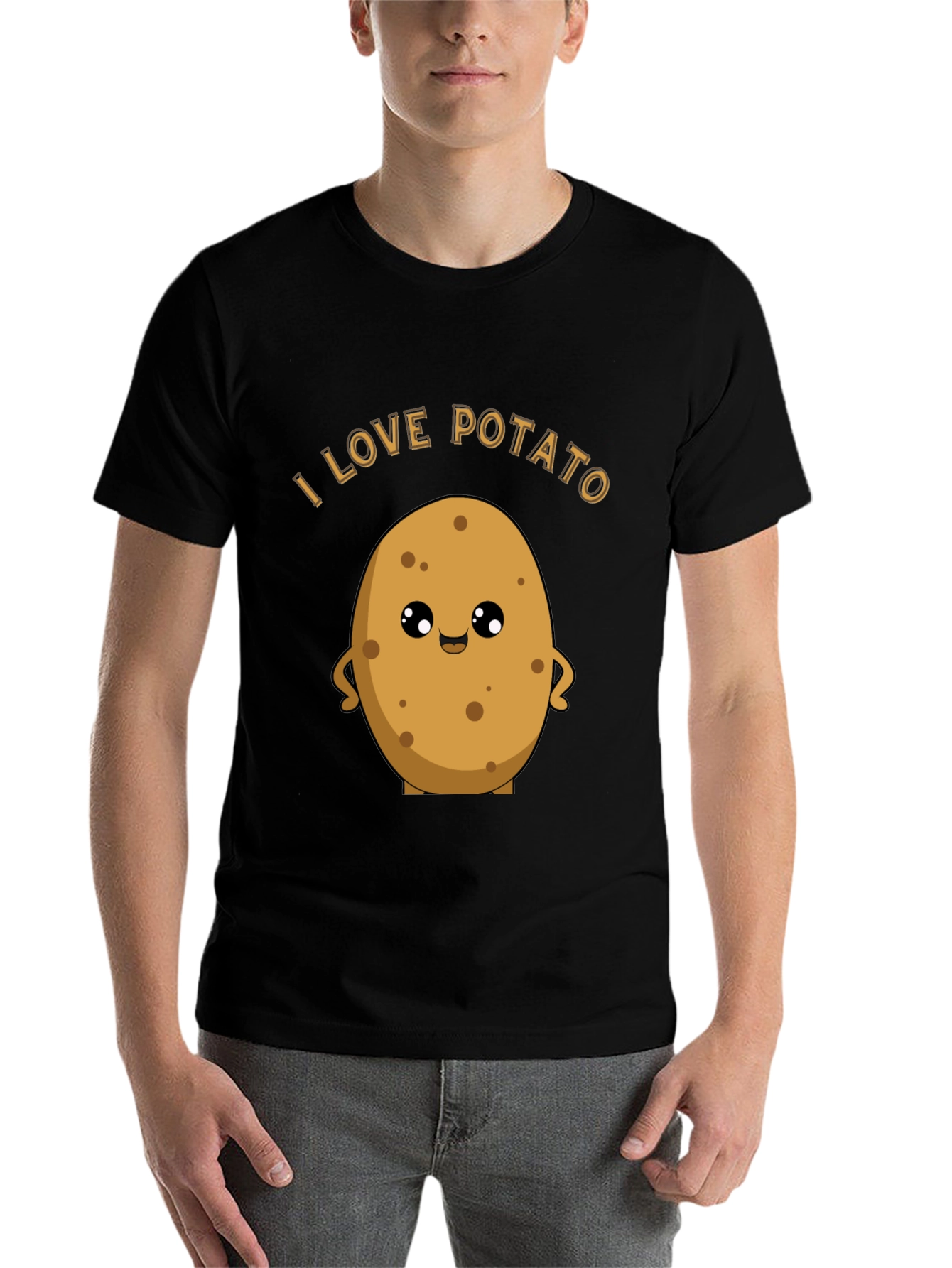 Black I Love Potato Graphic T-Shirt - Unisex Black Tee view 7