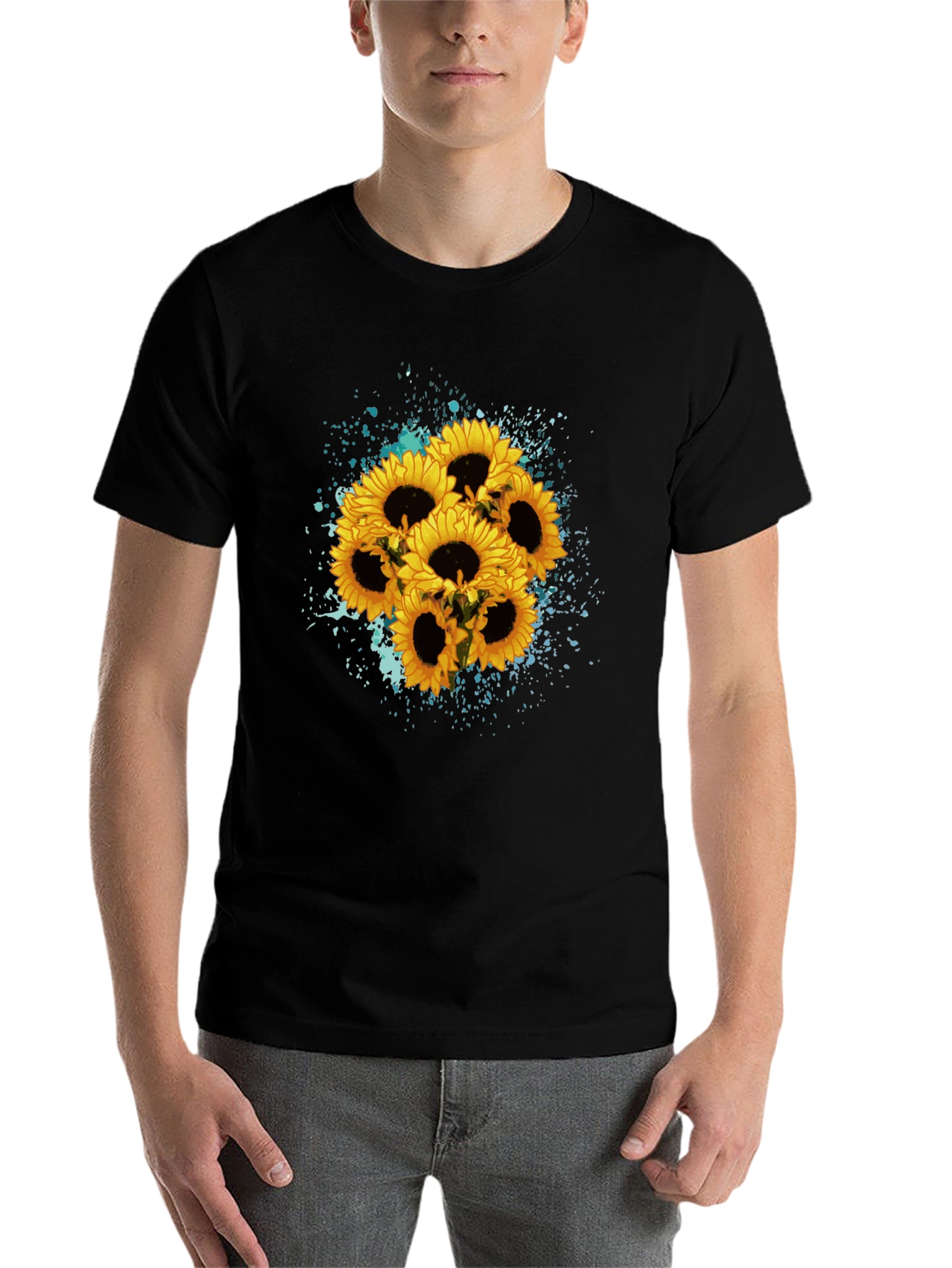 Black Sunflower Splash Black T-Shirt - Floral Graphic Tee view 7