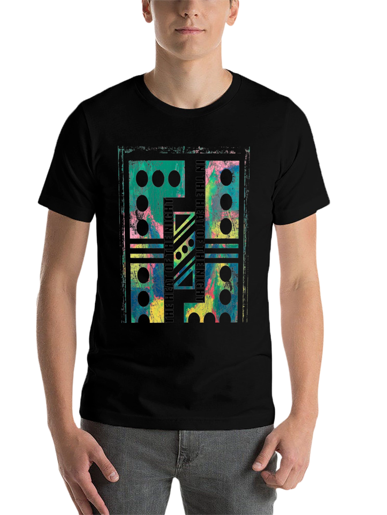 Black Abstract Domino T-Shirt - Heat of the Night Design view 7
