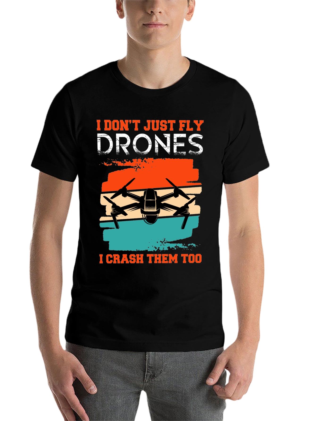 Black Drone Enthusiast T-Shirt - Fly & Crash view 7