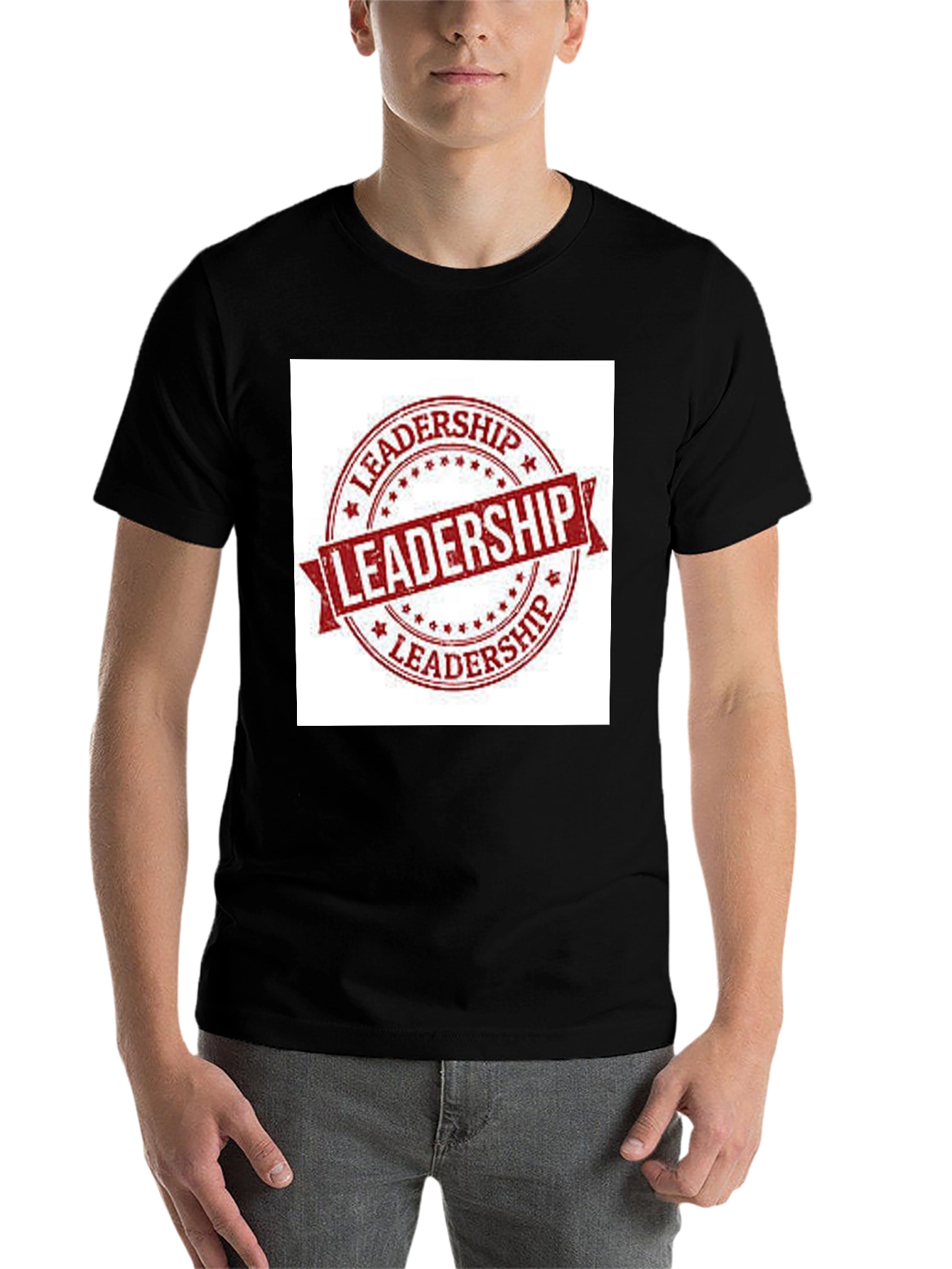Black Leadership Stamp Graphic Tee - Black Cotton T-Shirt view 7