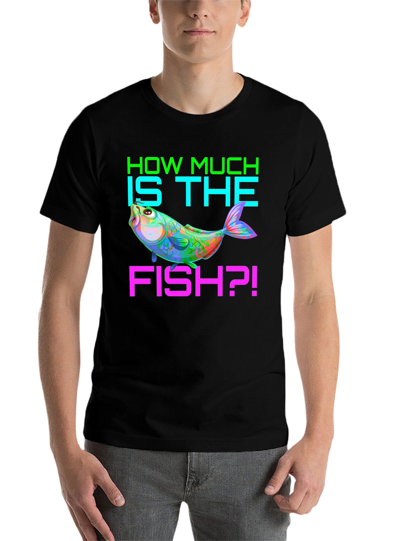 Black How Much is the Fish? Men's Graphic T-Shirt view 7