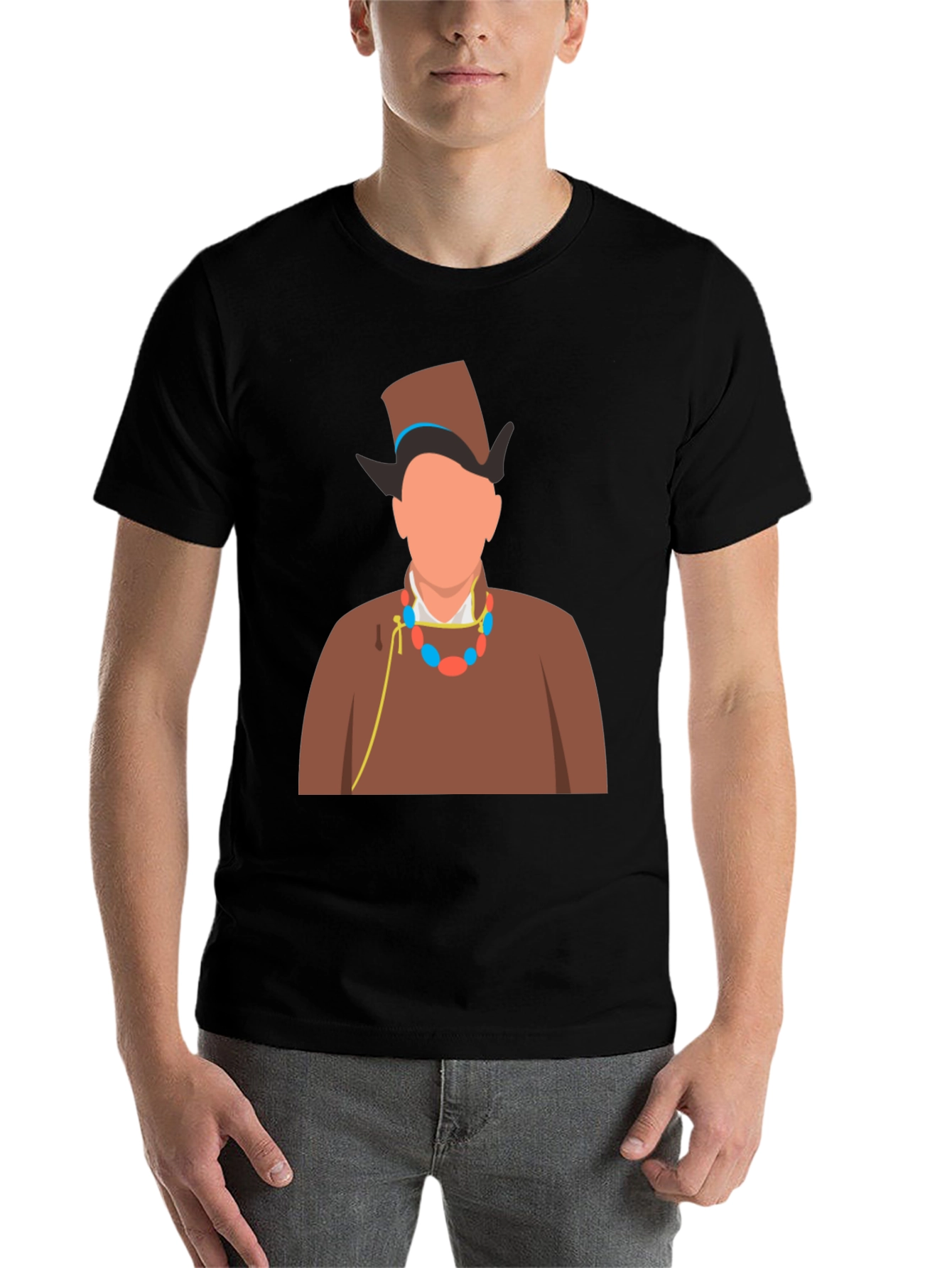 Black Stylish Graphic Tee: Man in Traditional Outfit view 7