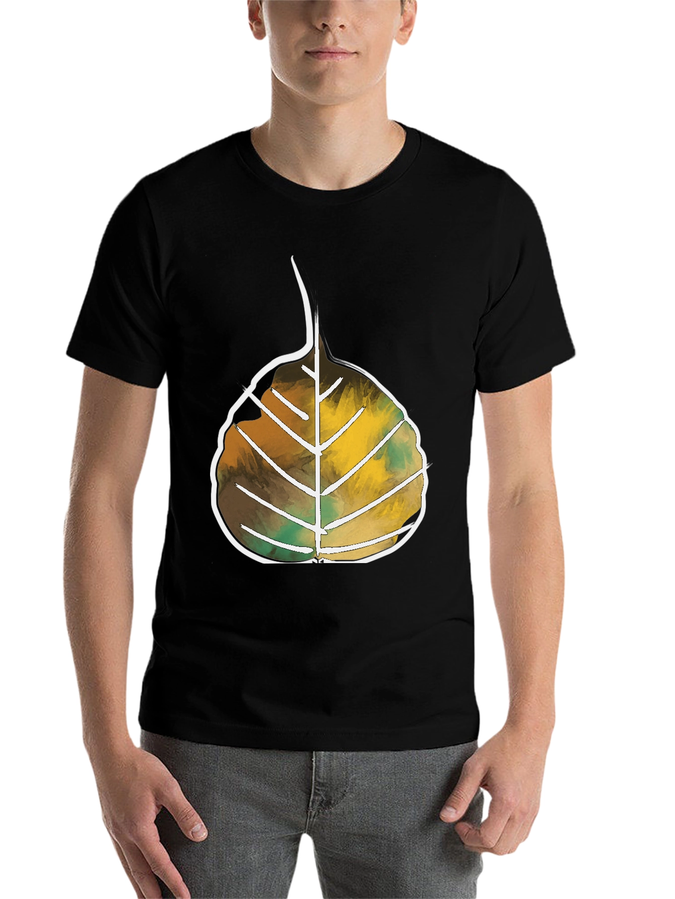 Black Leaf Design Black T-Shirt | Casual Wear view 7