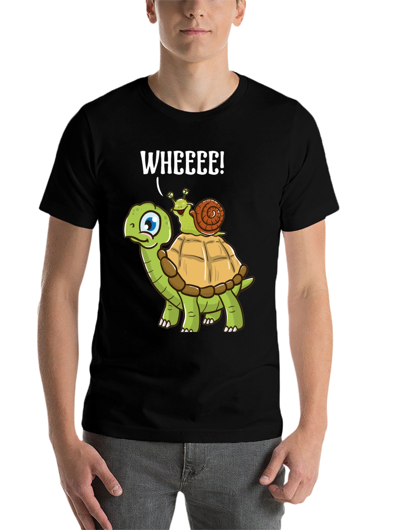 Black Funny Turtle Snail Wheee! Graphic T-Shirt view 7