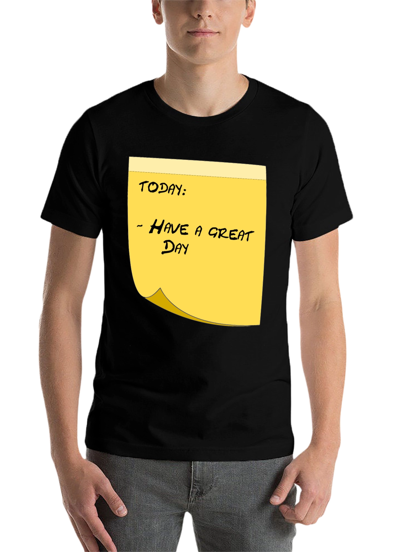 Black Have a Great Day Sticky Note T-Shirt - Black Cotton Tee view 7