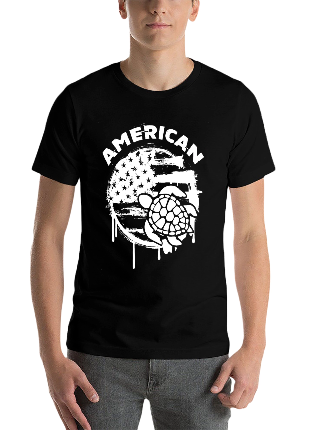 Black American Turtle Graphic Print Crew Neck T-Shirt view 7
