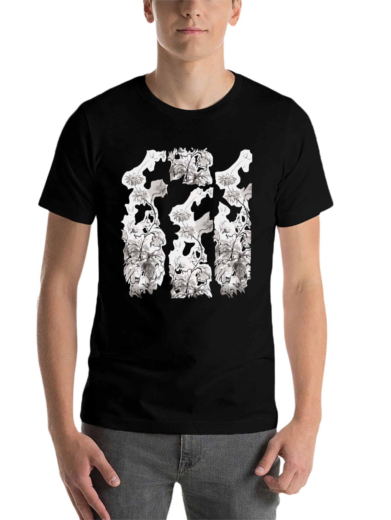 Black Floral Skull T-Shirt - Black view 7