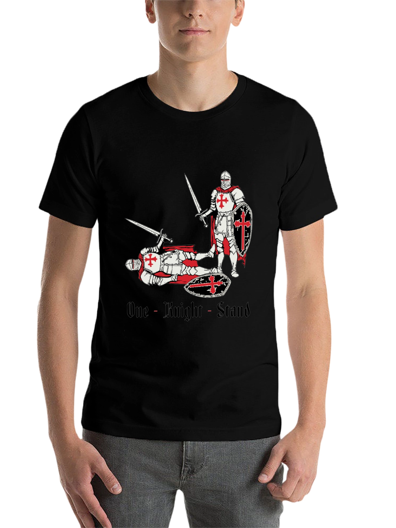 Black One Knight Stand T-Shirt Medieval Crusader Tee view 7