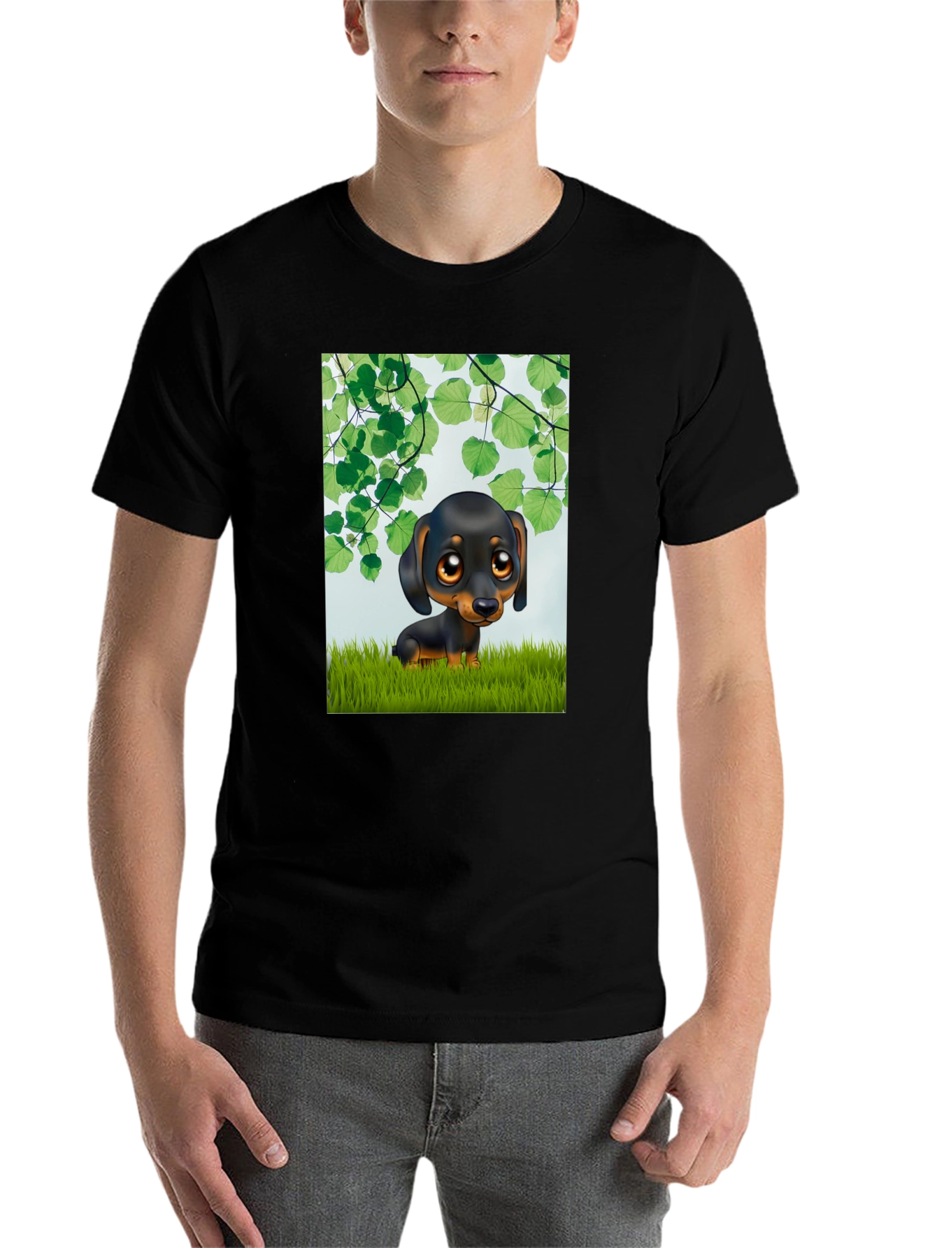 Black Cartoon Dachshund T-Shirt - Cute Dog Graphic Tee view 7