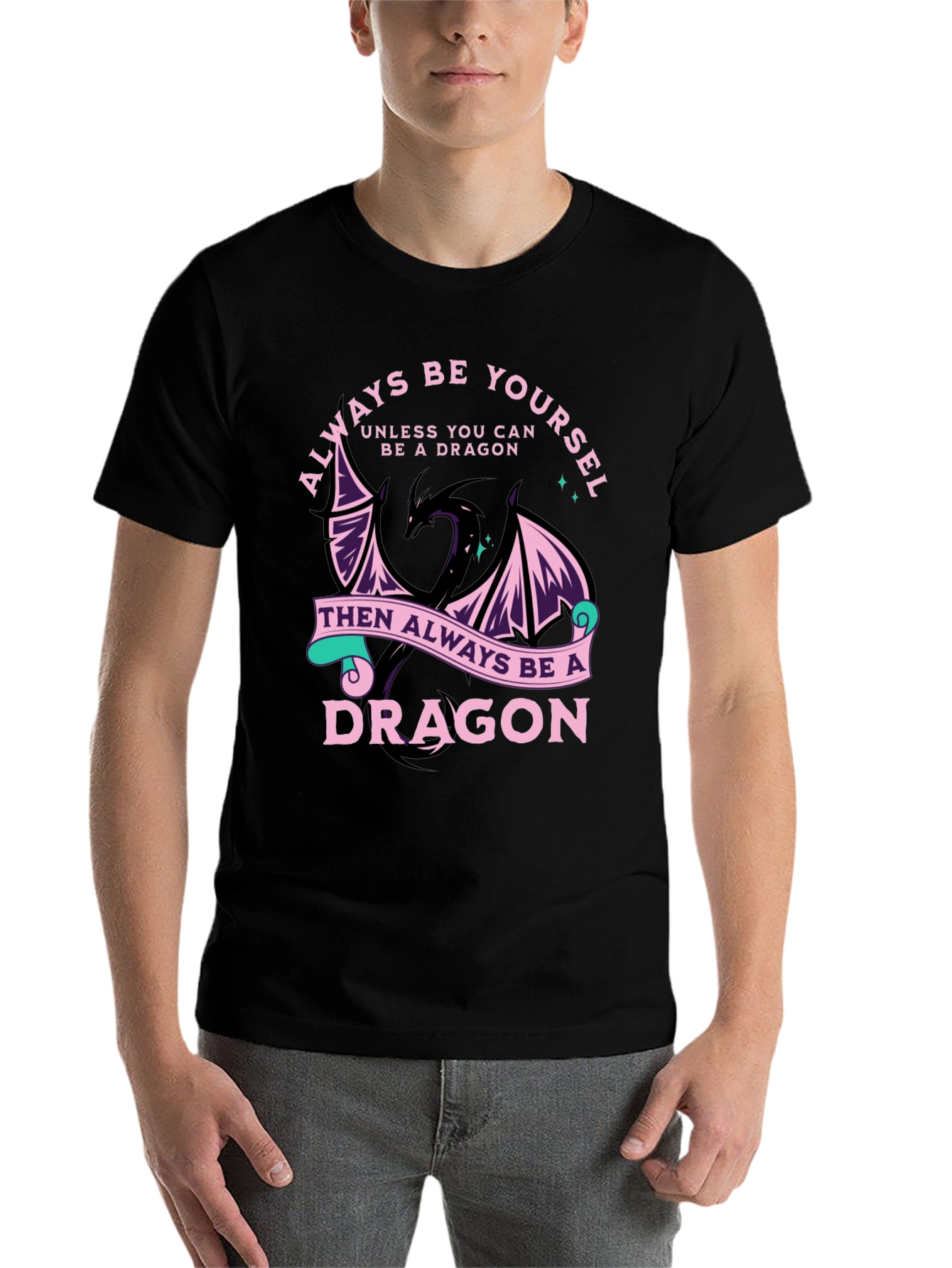 Black Always Be Yourself Dragon Graphic Tee view 7